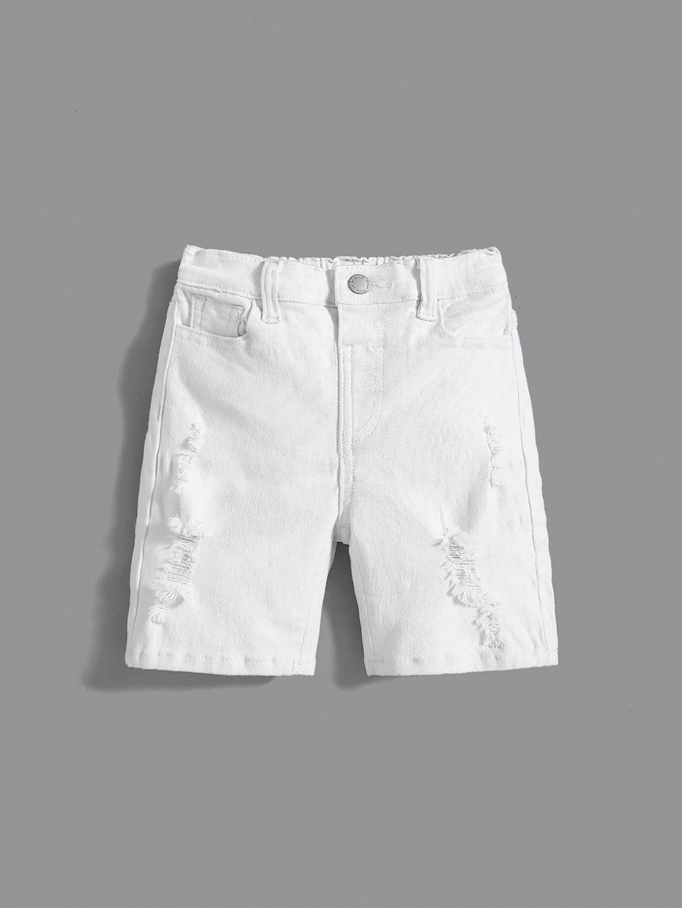 Young Boy White Comfortable And Refreshing Dark Wash Design Elasticity Denim Boy Shorts Skinny Pants For Dailywear And Back To School Clothes