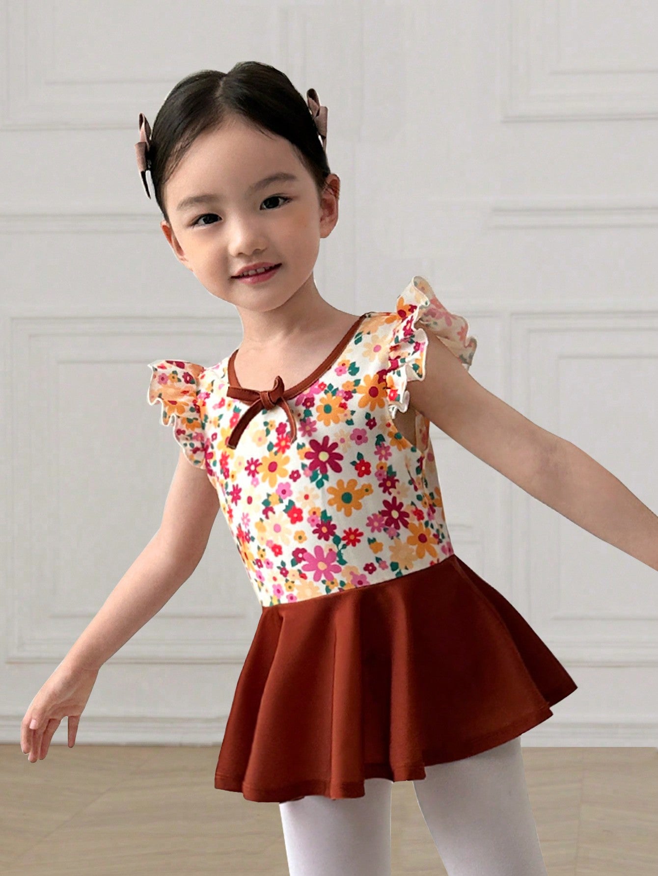 Young Girl Lovely Floral Color Block Patchwork Dancerwear & Leotards & Dance Skirts