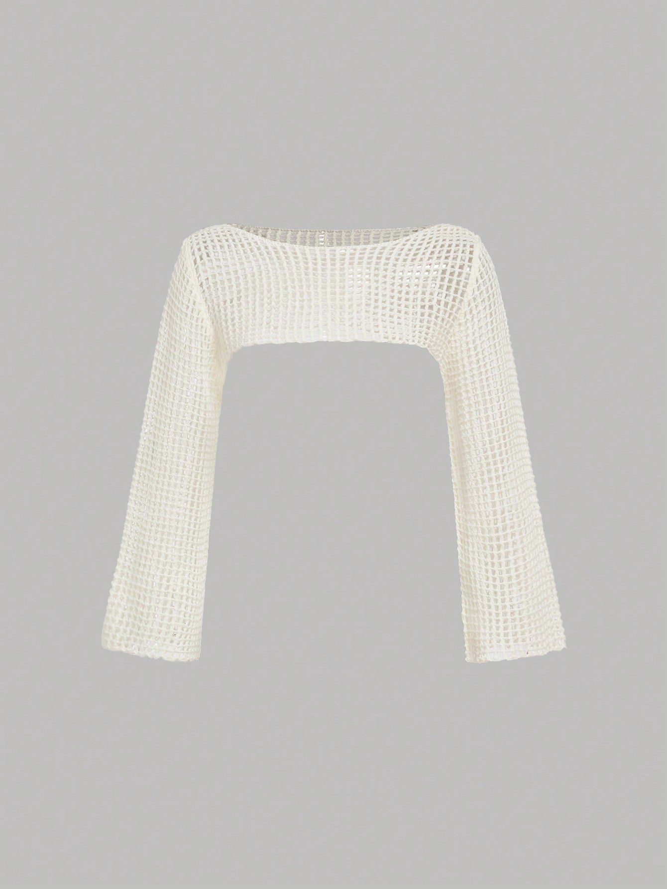 Tween Girl White Knitted Sweater With Round Neckline, Long Sleeves, For Sports And Leisure