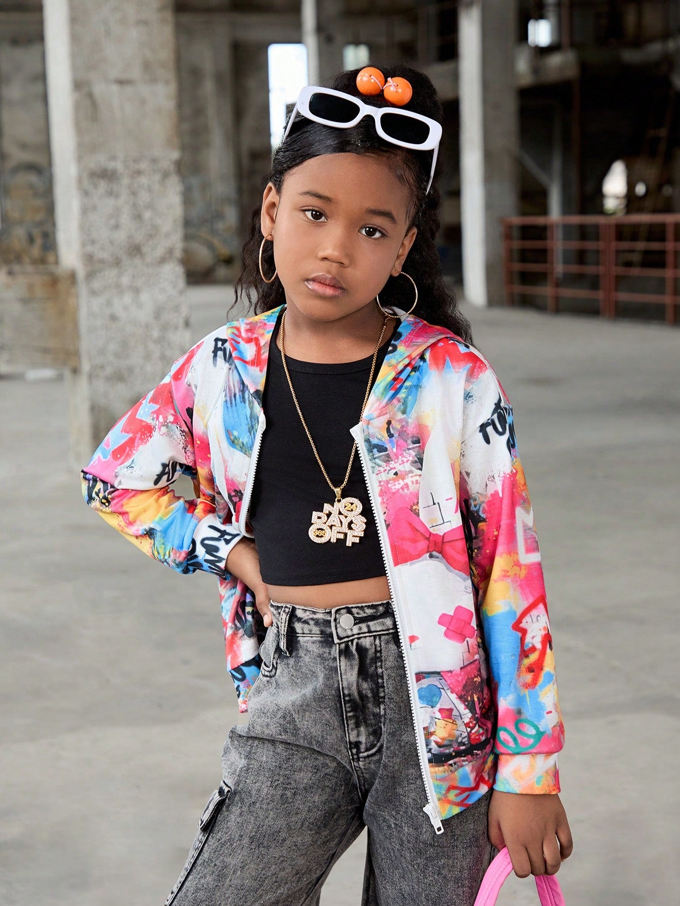 Streecool Kids Girls' (Big) Casual Hooded Graffiti Printed Sweatshirt Jacket, Street Style And Cute