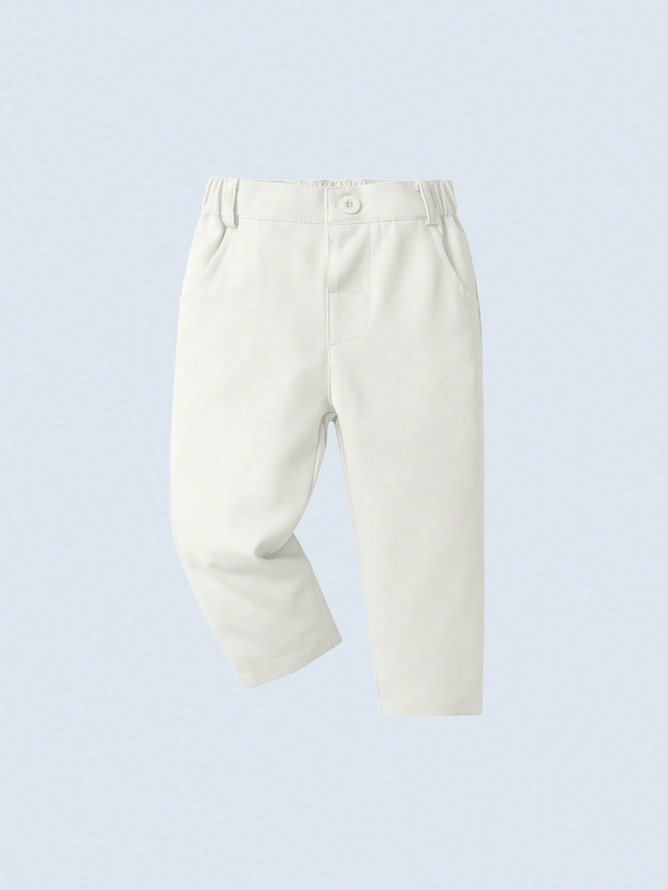 Young Boy Black Elastic Waist Long Pants, Solid Color Casual And Comfortable For Spring And Autumn Daily Wear