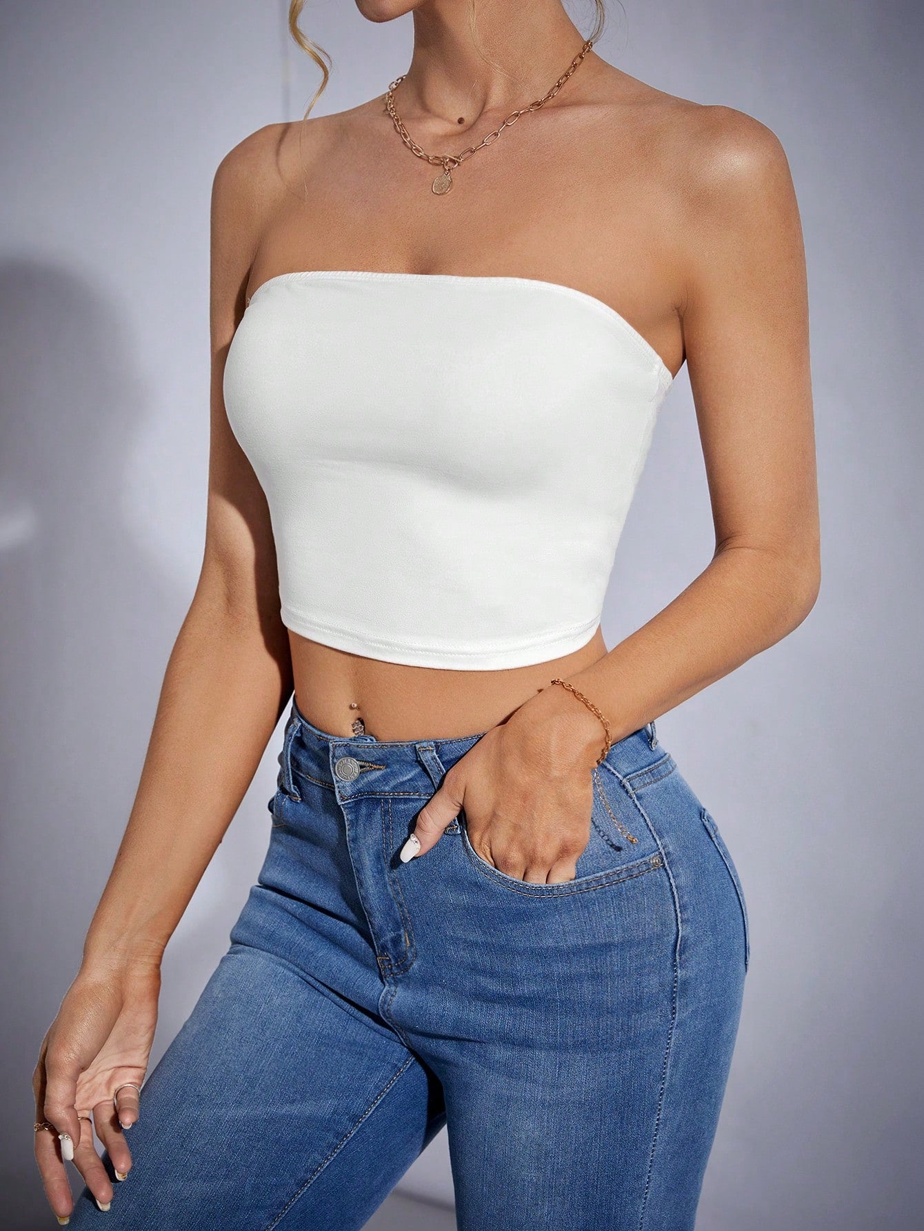 Tall Women's Casual Back Tight-Fitting Crop Strapless Women Tube Top Suitable For Summer