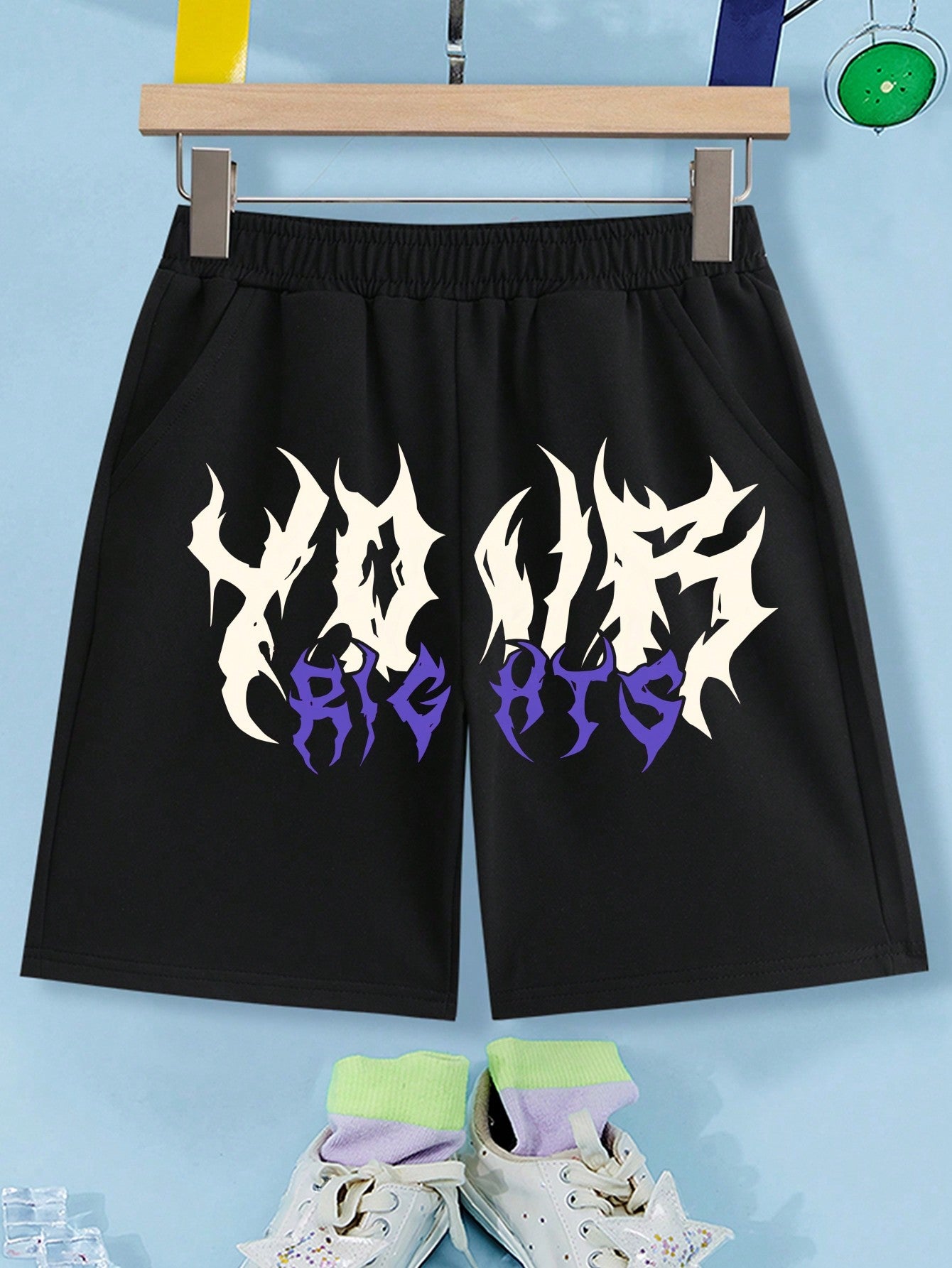 Tween Boy Elastic Waist Shorts With Letter And Cross Printed Detail