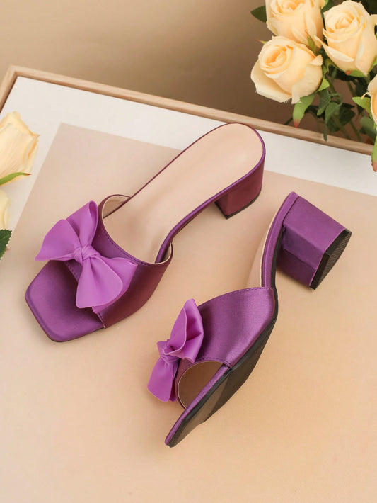 Fashionable Women's High-Heeled Sandals, Silky Satin Purple Imitation Silk Bowknot Dance Shoes