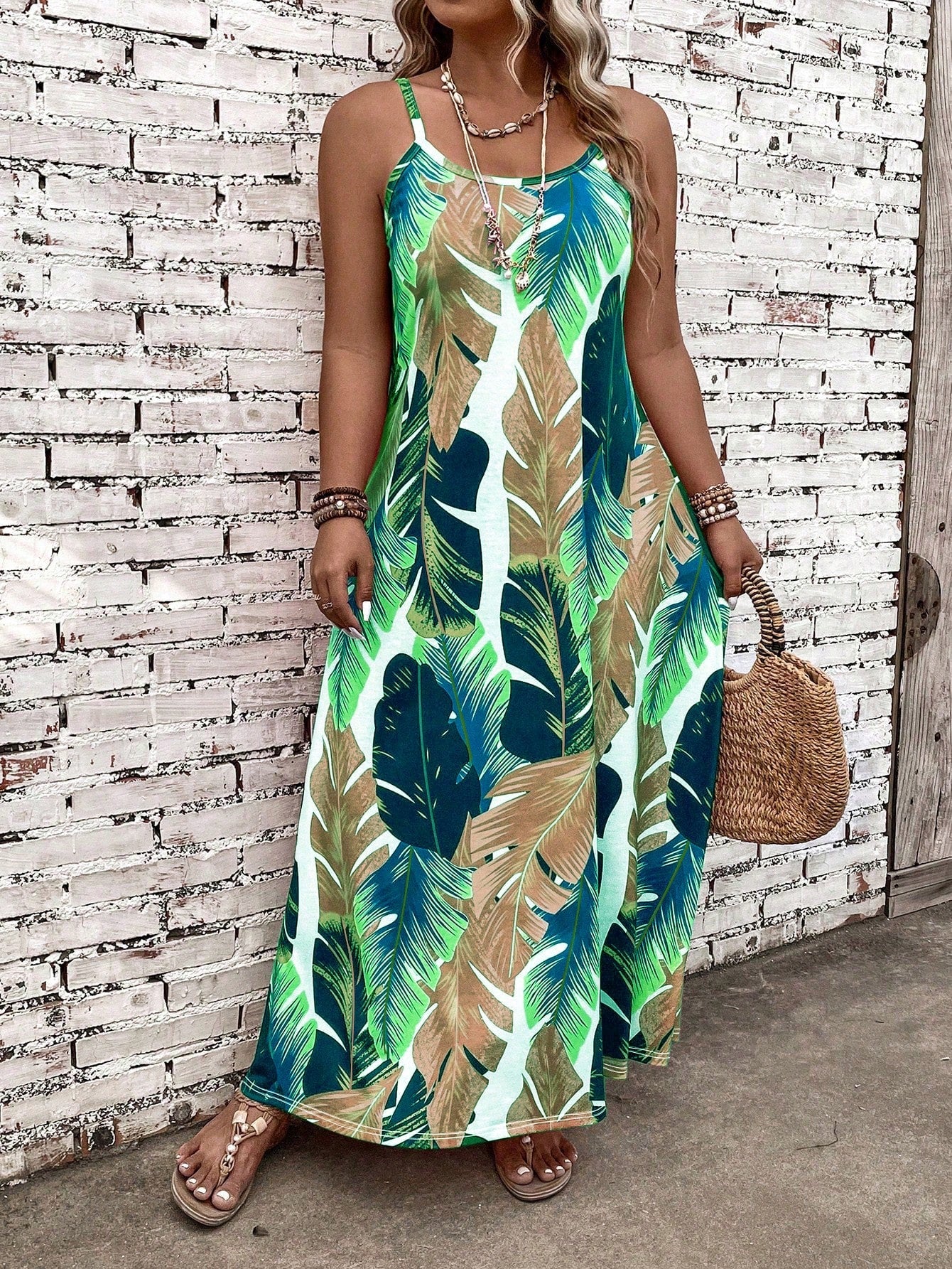 Women's Plus Size Casual Vacation Plant Printed Dress