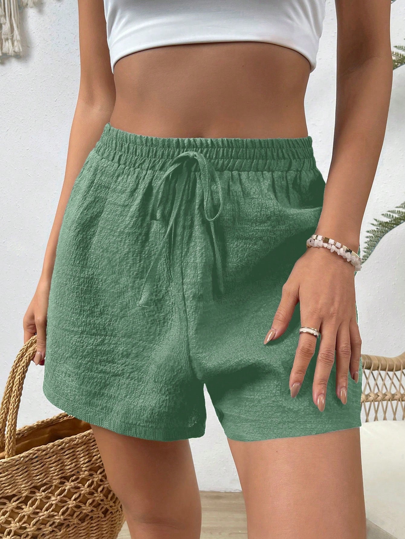 Summer Beach Solid Knot Waist Shorts