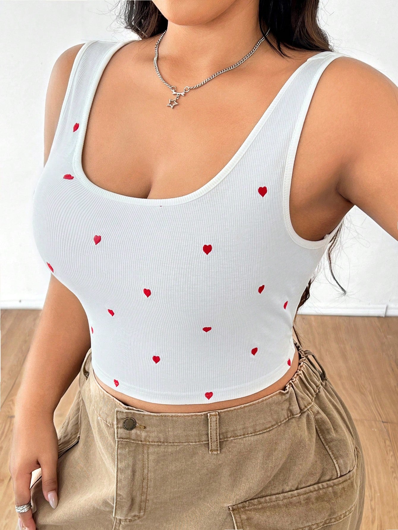 Plus Size Solid Color Knitted Slim Fit Cropped Tank Top