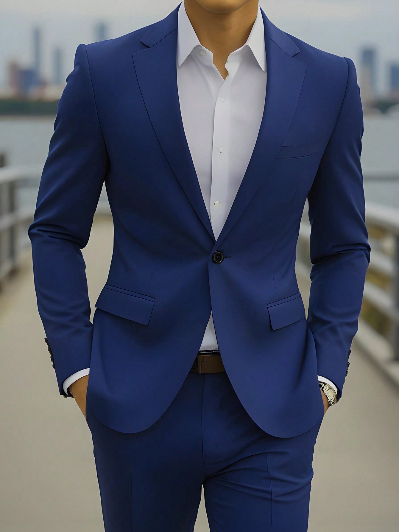 Men Solid Lapel Neck Single Button Blazer