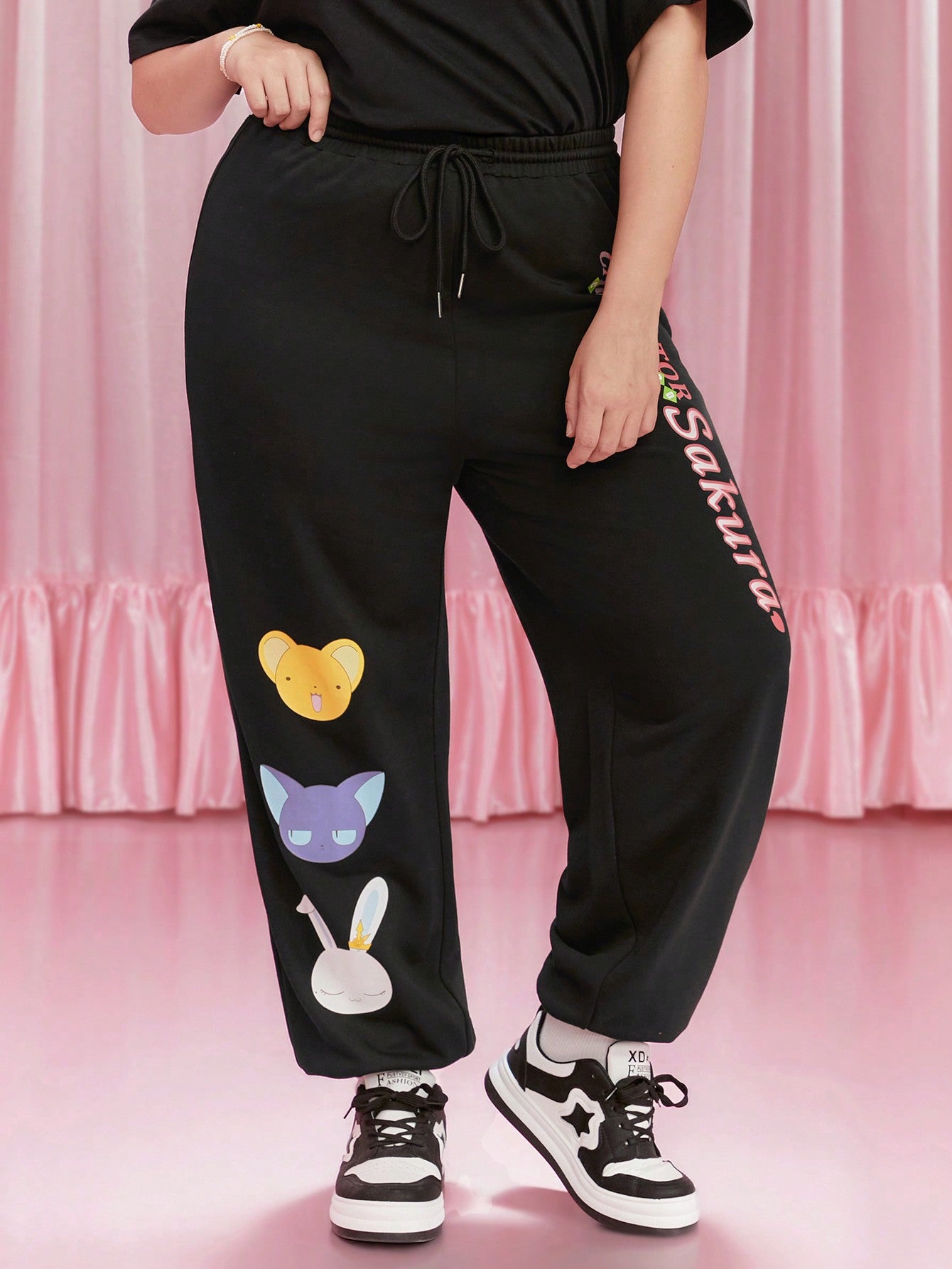 CARDCAPTOR SAKURA | Plus Size Classic Logo Black Casual Sweatpants