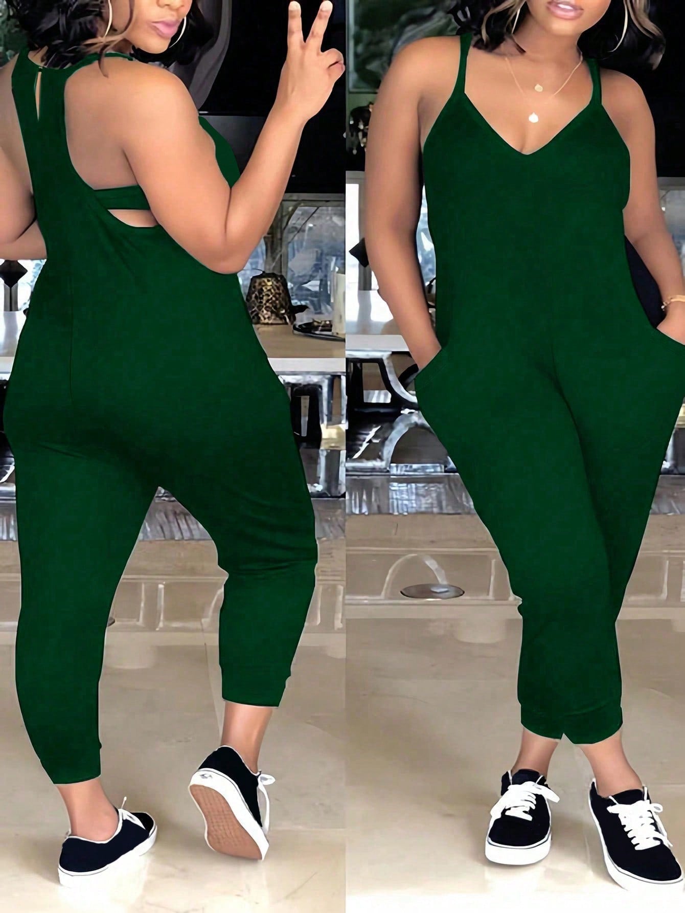 Plus Size 1pc Hidden Pocket Cami Jumpsuit