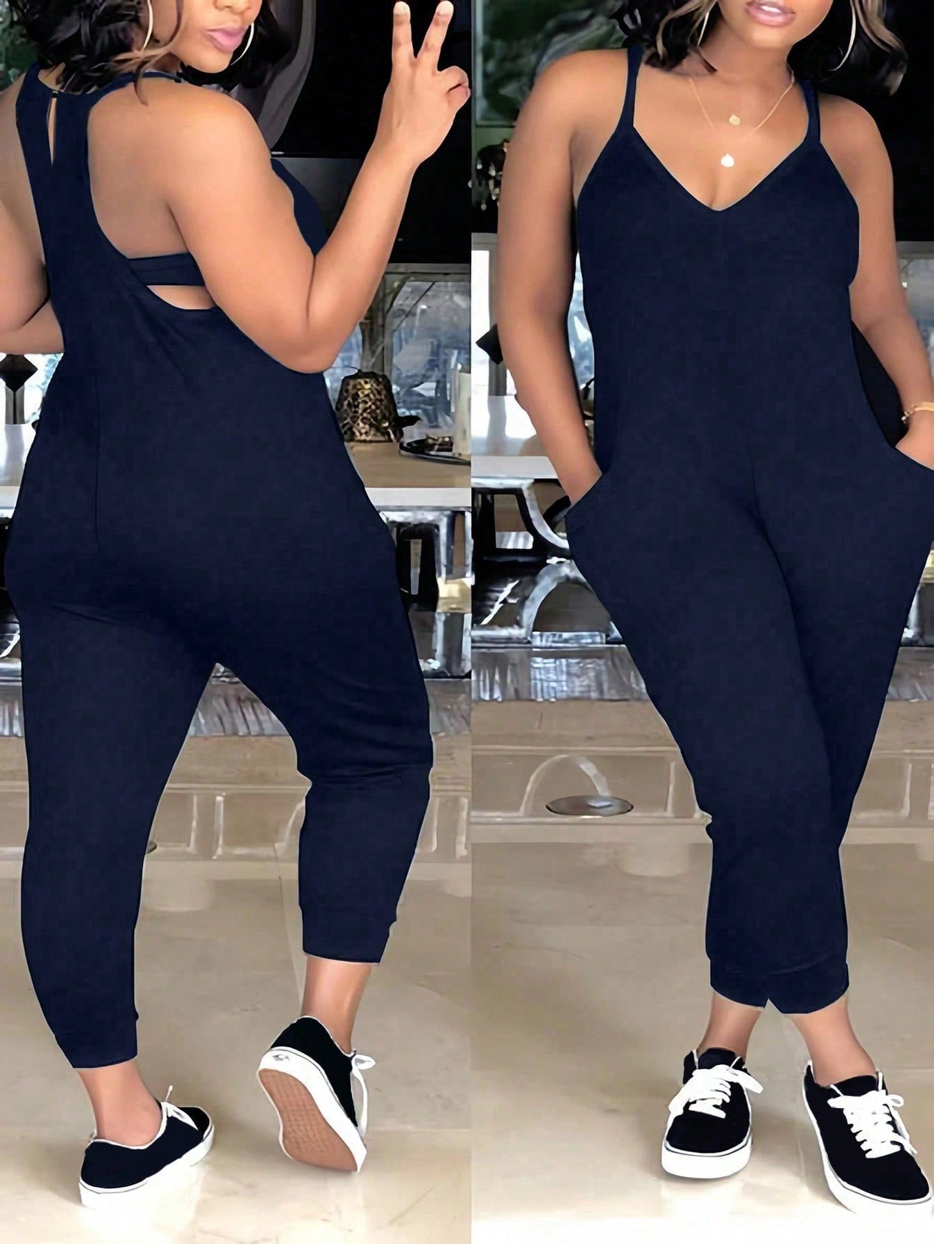 Plus Size 1pc Hidden Pocket Cami Jumpsuit