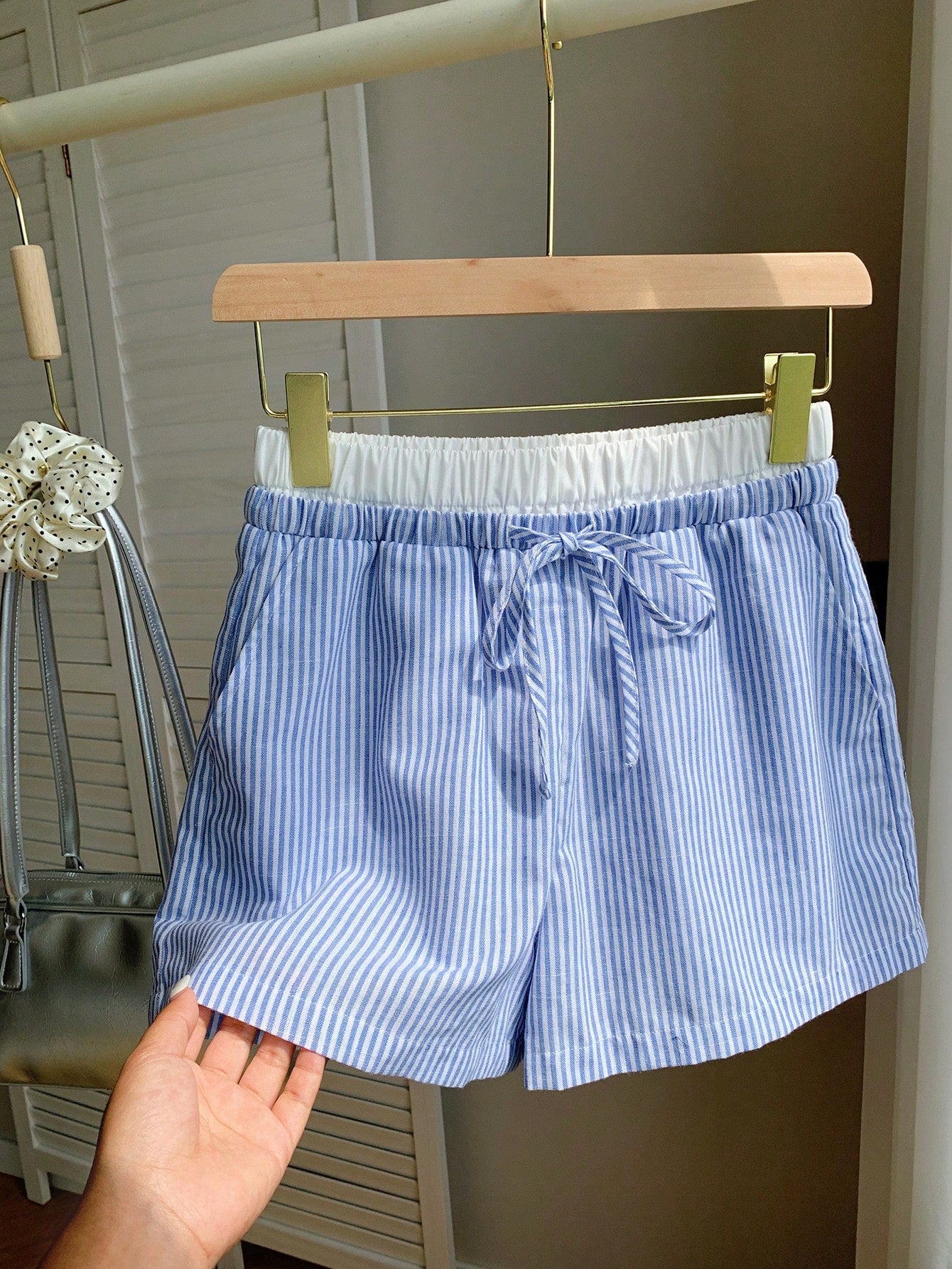 Tween Girl Loose Casual Striped Color-Block Elastic Waist Shorts