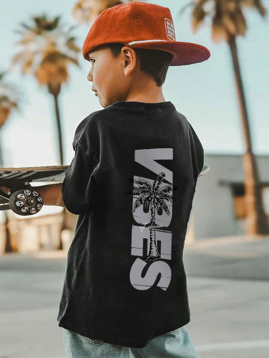 1pc Casual Student Youth Printed Round Neck Pullover Short Sleeve T-Shirt For Young Boy, Summer Clothing