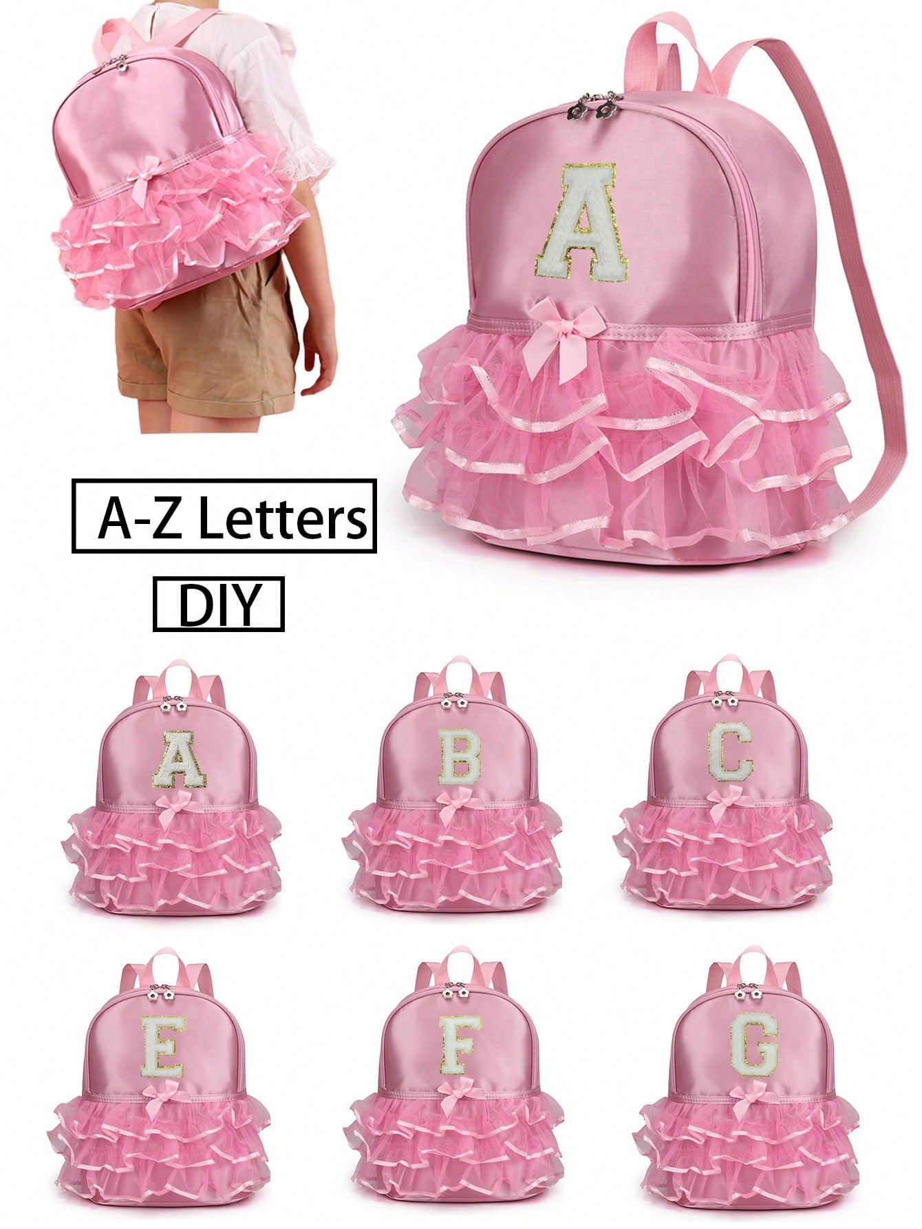 1pc 26 Alphabet Printed DIY School Backpack With Large Capacity, Cute Cartoon Lace Dance Fashionable Multi-Functional Backpack, Durable Nylon Material, Adjustable Straps & Multiple Pockets, Suitable For Graduates & Teenage Girls & Outdoor Travel & Junior