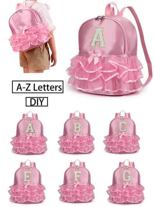 1pc 26 Alphabet Printed DIY School Backpack With Large Capacity, Cute Cartoon Lace Dance Fashionable Multi-Functional Backpack, Durable Nylon Material, Adjustable Straps & Multiple Pockets, Suitable For Graduates & Teenage Girls & Outdoor Travel & Junior