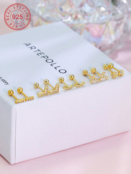 1 Pair Of 925 Silver Low Allergy Stud Earrings, Inlaid With Shiny Cubic Zirconia, Various Styles Available, With Spiral Earplugs And Gift Box & Blessing Card, Perfect Gift For Young Ladies Or As Birthday Gift For Friends