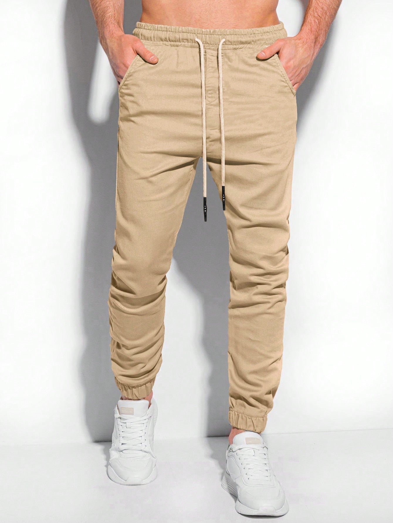 Men Drawstring Waist Slant Pocket Pants