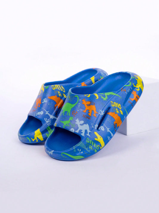 Children's Boys Four Seasons Thickened Soft And Comfortable Slippers With Antiskid And Wear-Resistant Soles And Cute Dinosaur Print, Suitable For Indoor And Outdoor Wear, Beach Vacation And Multiple Scenarios