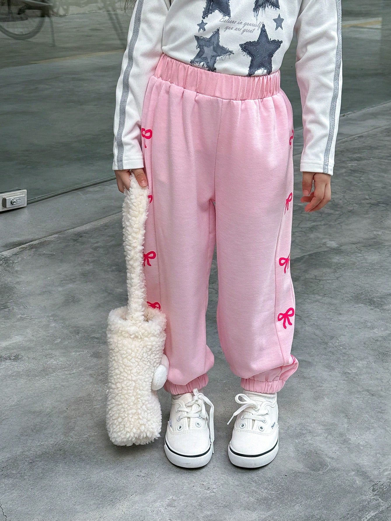 Kids Young Girls' Pink Joggers With Elastic Cuffs, Suitable For Trendy Kids