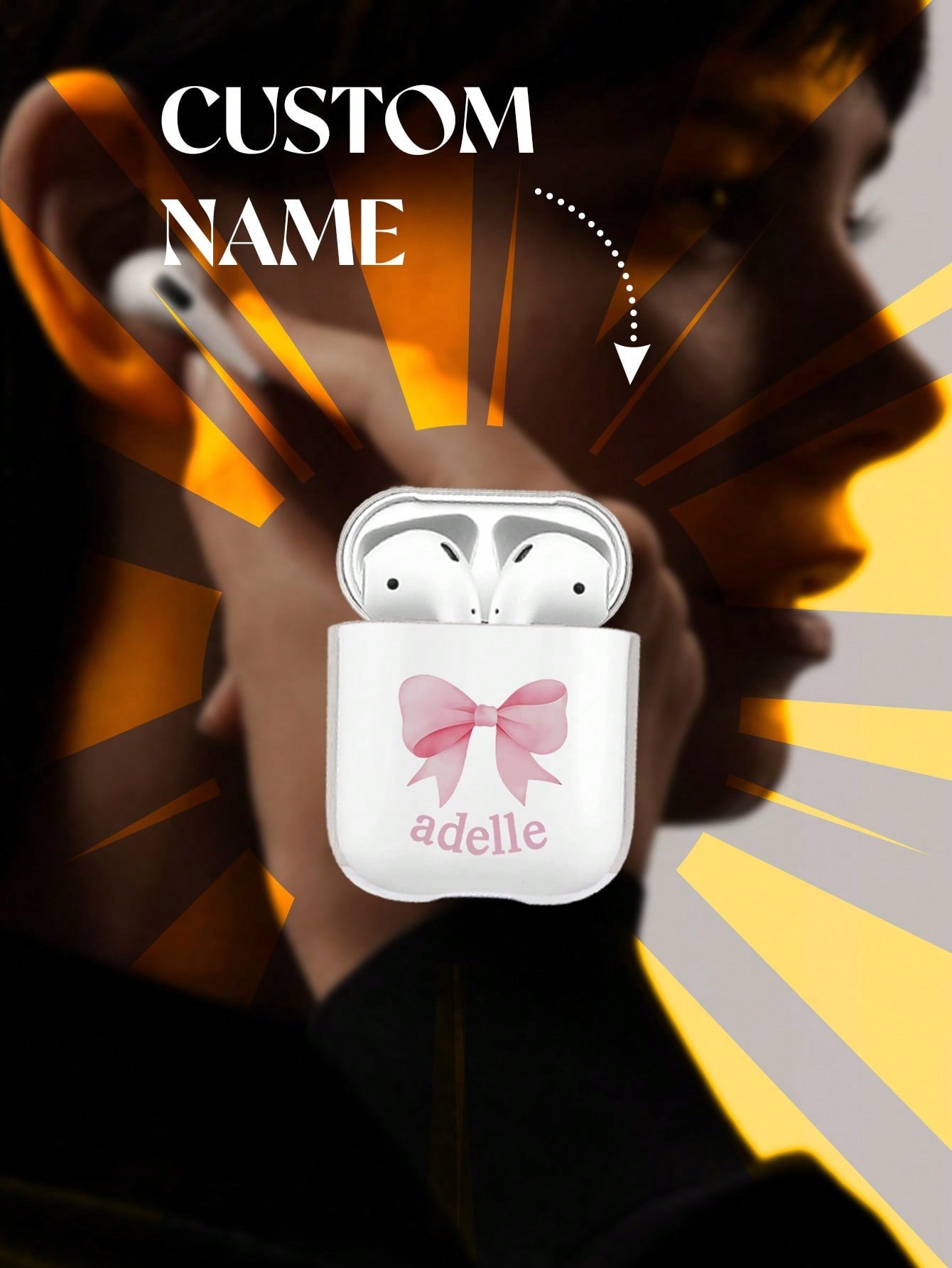 1pc Custom Name AirPods Case, Custom AirPods Case With Name, Personalized Photo AirPods Cover, Custom Image AirPods Case, Protective TPU Case For AirPods, Anniversary Gift, Birthday Gift, Mother's Day Gift, Father's Day Gift, Best Friend Gift, Gift For Mo