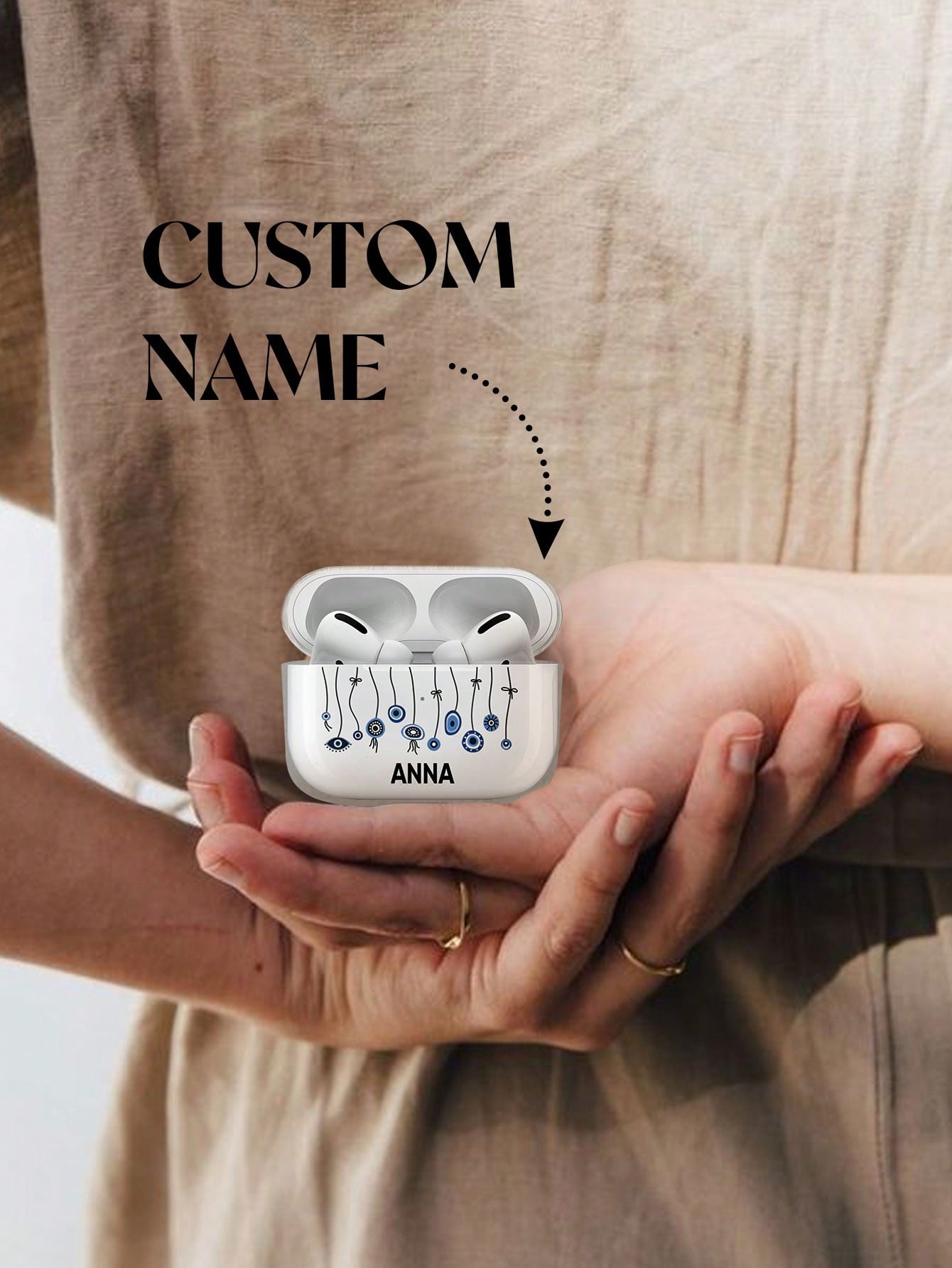 1pc Custom Name AirPods Case, Custom AirPods Case With Name, Personalized Photo AirPods Cover, Custom Image AirPods Case, Protective TPU Case For AirPods, Anniversary Gift, Birthday Gift, Mother's Day Gift, Father's Day Gift, Best Friend Gift, Gift For Mo