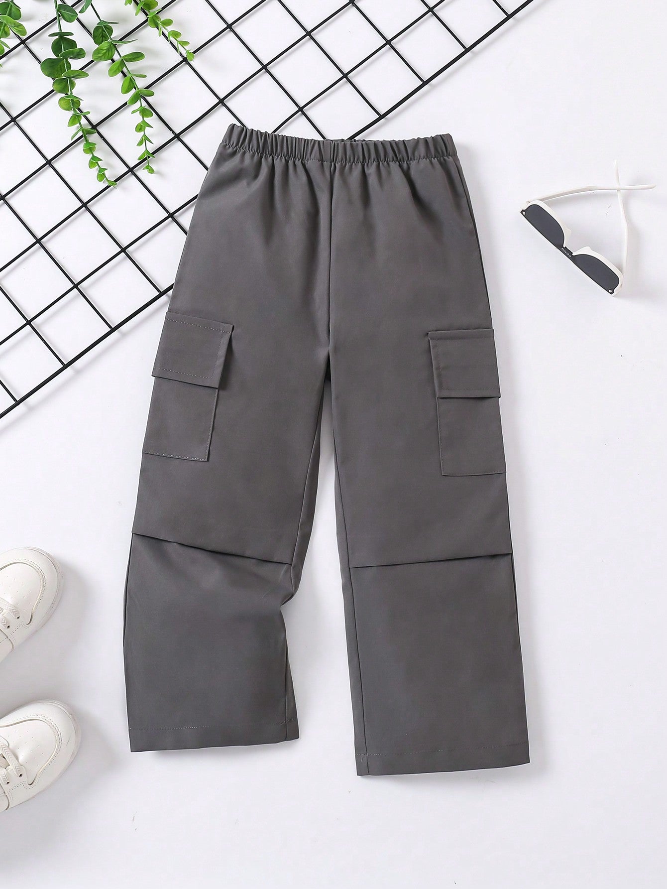 Young Girl Pocket Design Daily Wear Solid Color Pants