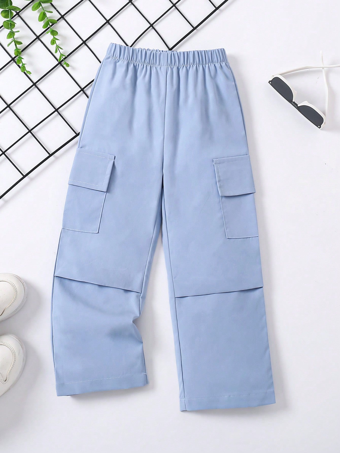 Young Girl Pocket Design Daily Wear Solid Color Pants