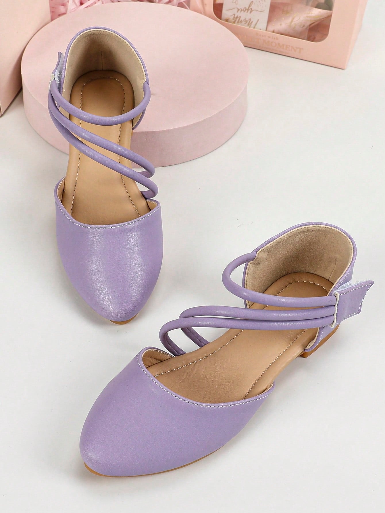 1pair Fashionable Girls Pointed Toe Flats, Children & Teenagers Leather Outdoor Flats Summer Comfortable Casual Flats