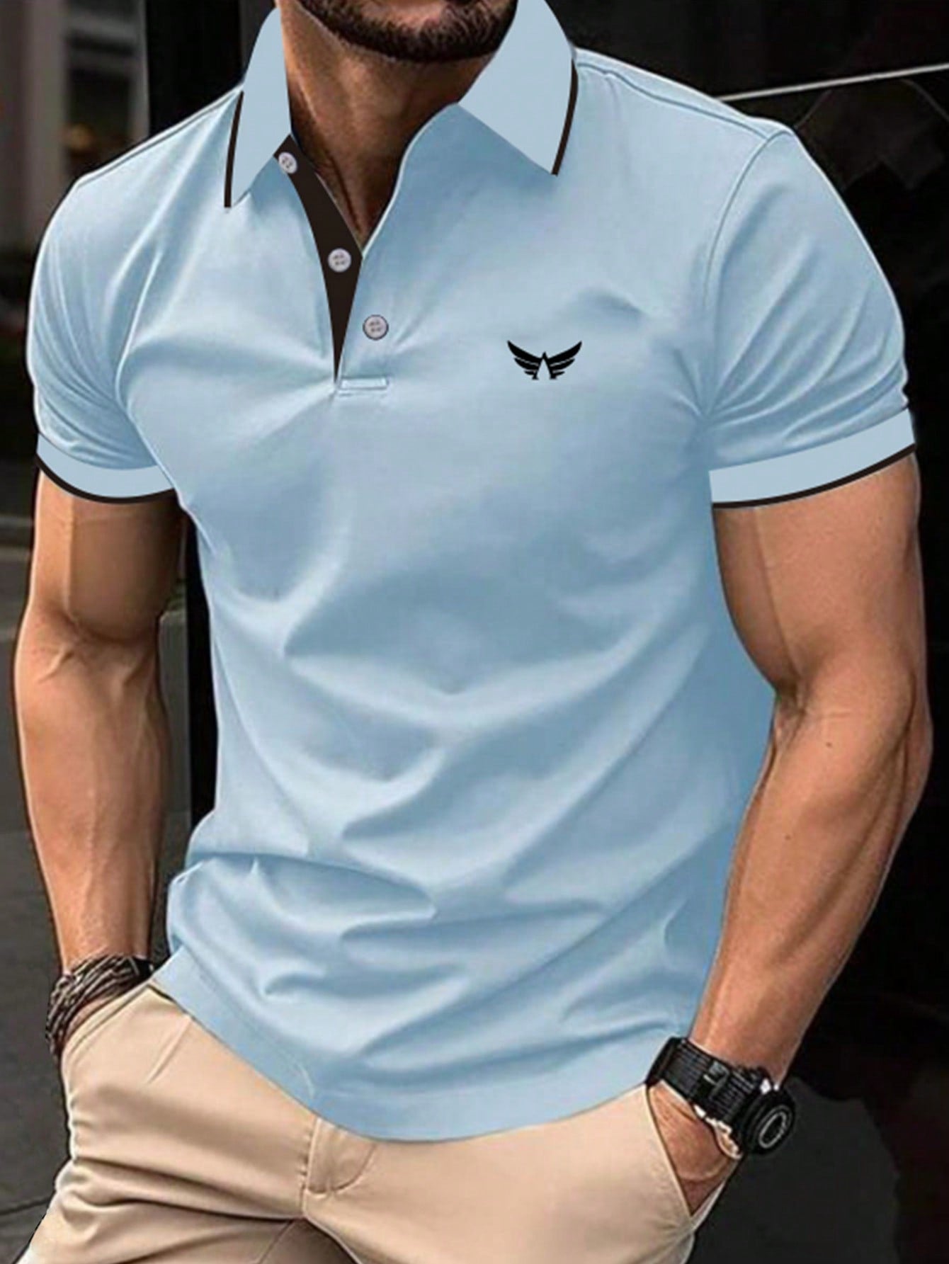 Men's Contrast Color Stitching Trim Short Sleeve Polo Shirt