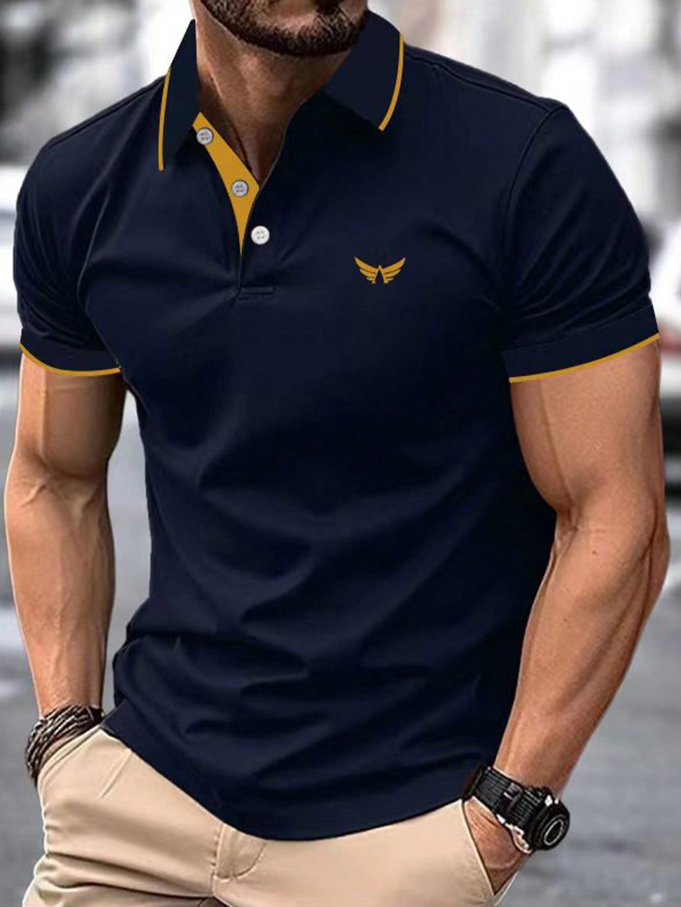 Men's Contrast Color Stitching Trim Short Sleeve Polo Shirt