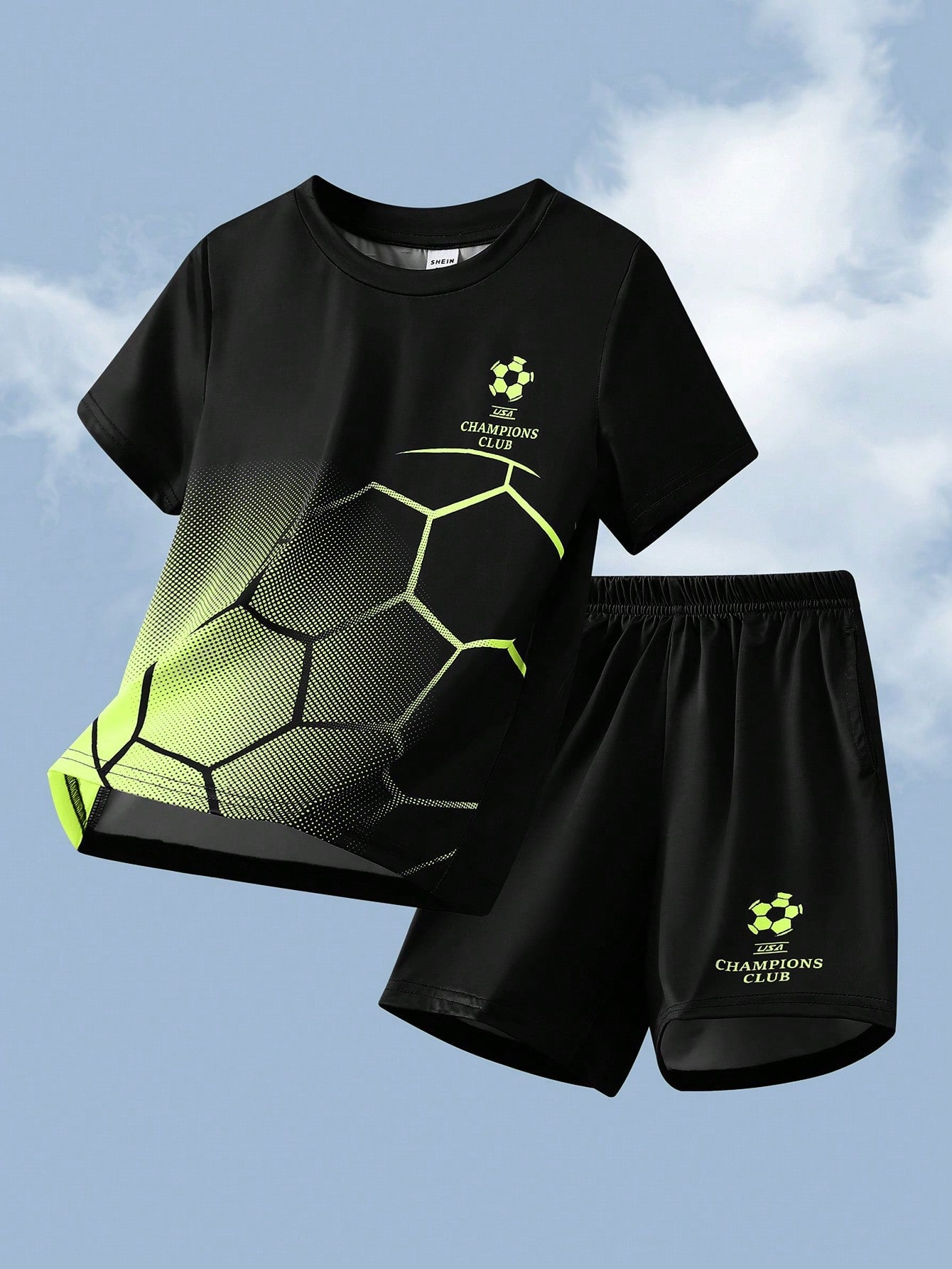 Young Boy Casual Football Print Round Neck Short Sleeve T-Shirt And Shorts Sports Set