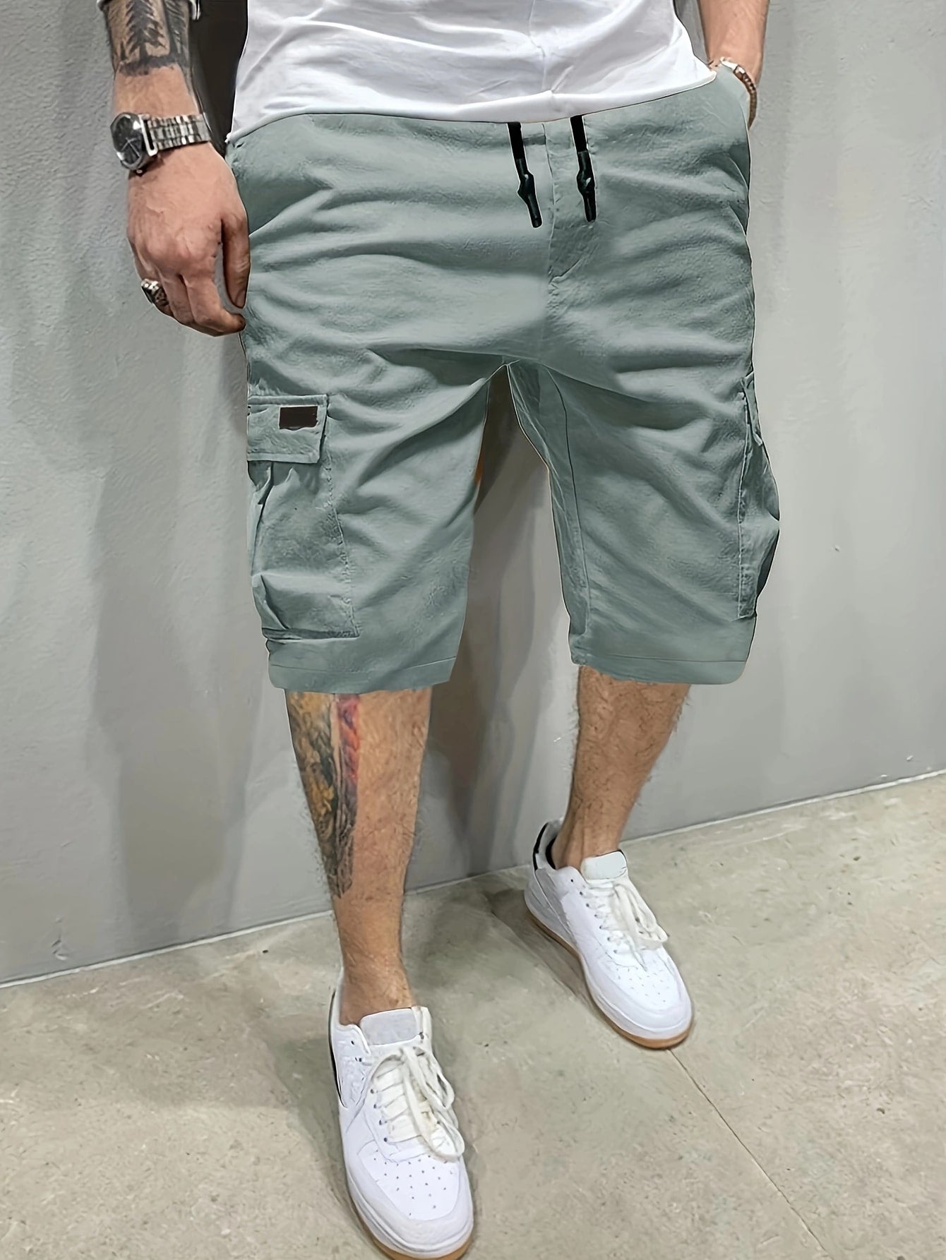 Classic Cargo Shorts Design, Men's Casual Multi-Pocket Drawstring Waist Cargo Shorts, Perfect For Outdoor Wear In Summer