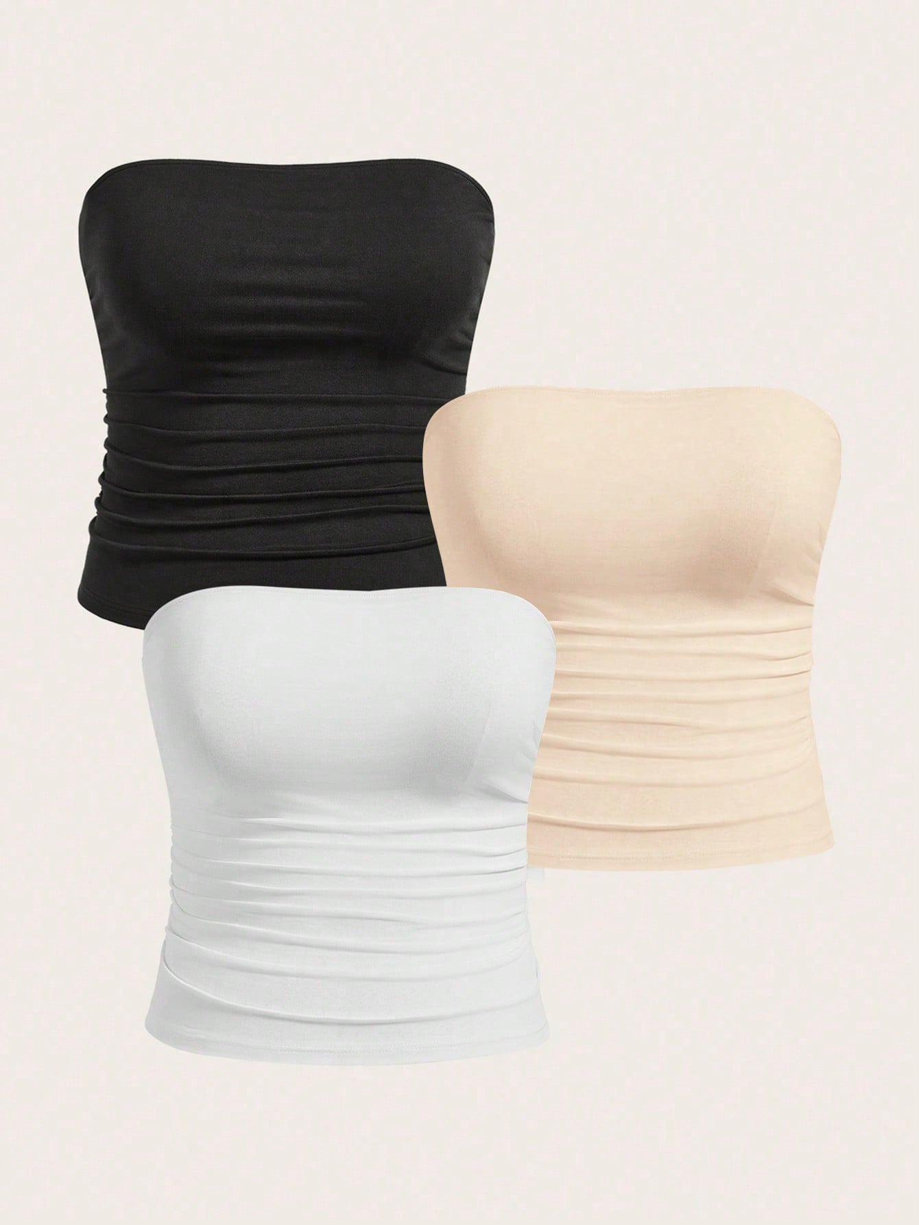 Plus 3pcs Ruched Side Tube Top