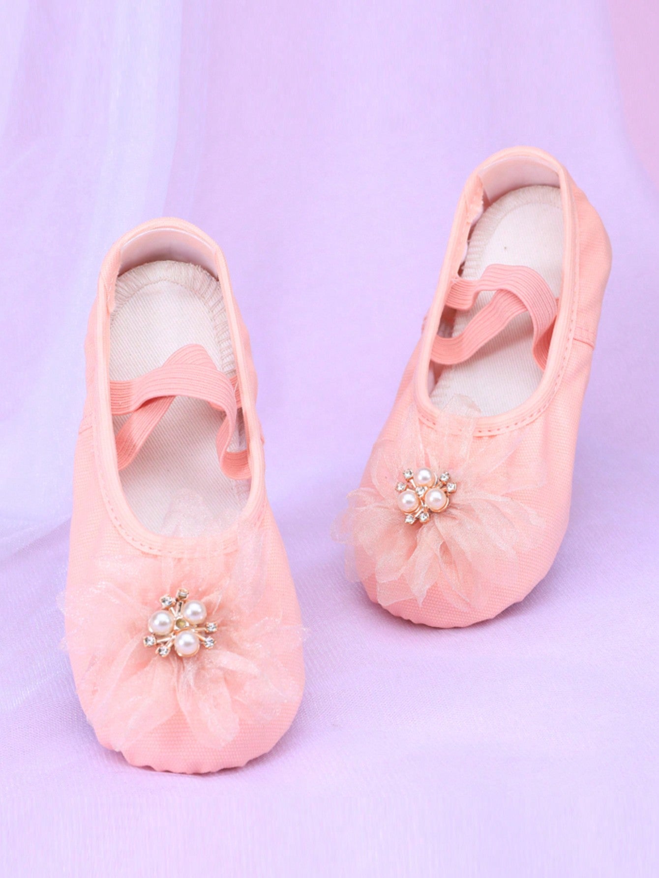 Kids' Indoor Practice Shoes, Girls' Floral Soft Bottom Elastic Fabric, Comfortable & Durable, Slip-On Ballet Dance Shoes