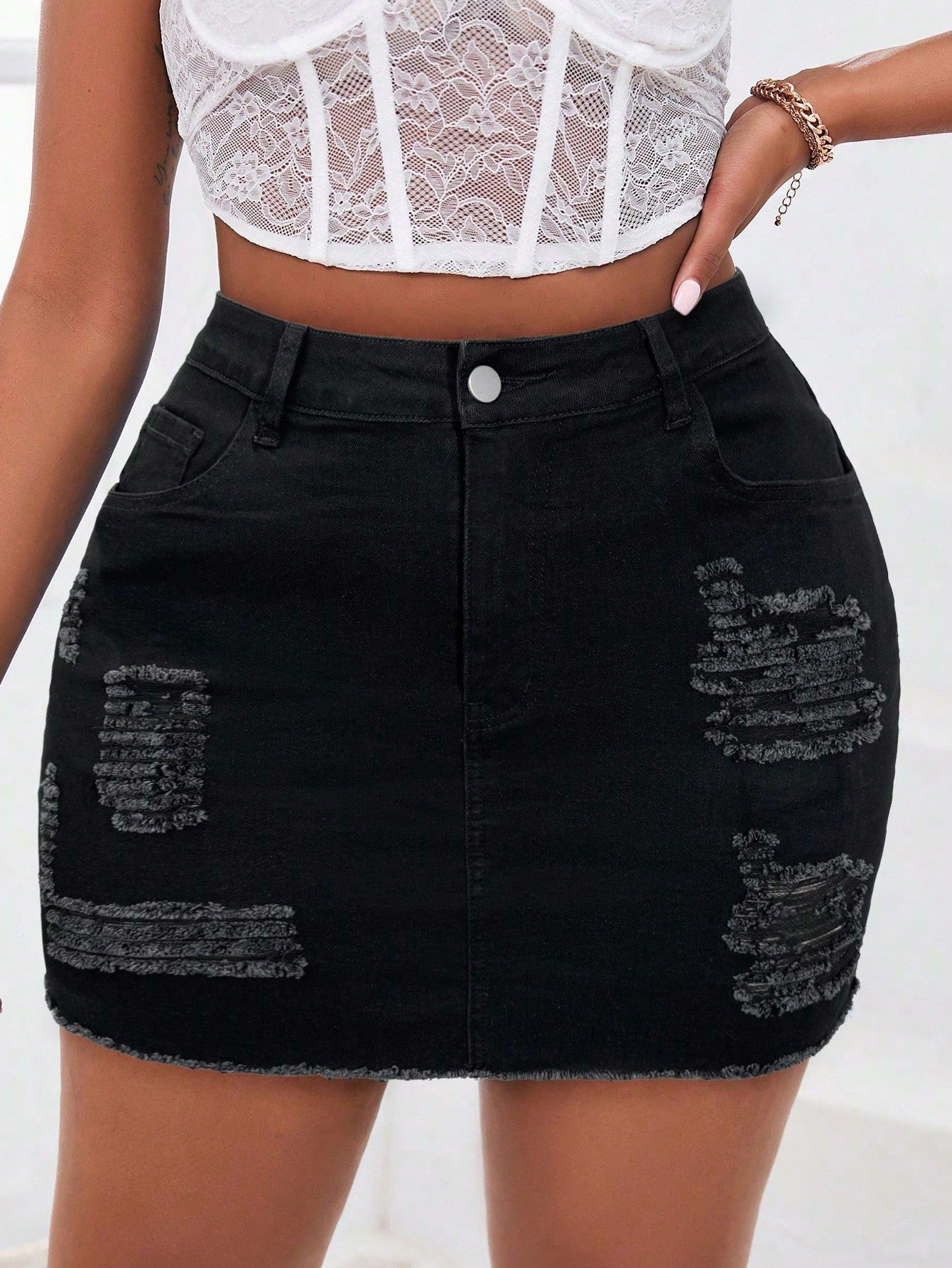 Plus Size Summer Outing Distressed & Sexy Denim Stretchy Skirt