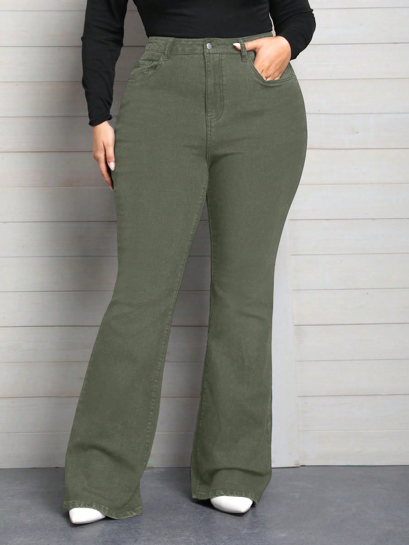 Plus Size Super Long Slim Fit Stretch Flared Jeans