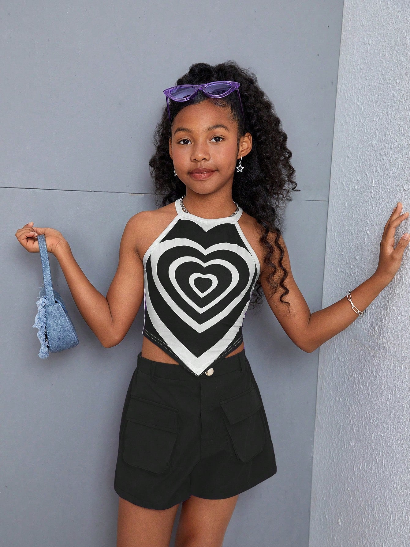 Tween Girl Cool Street Style Knitted Tank Top & Straight Shorts Set, Spring/Summer