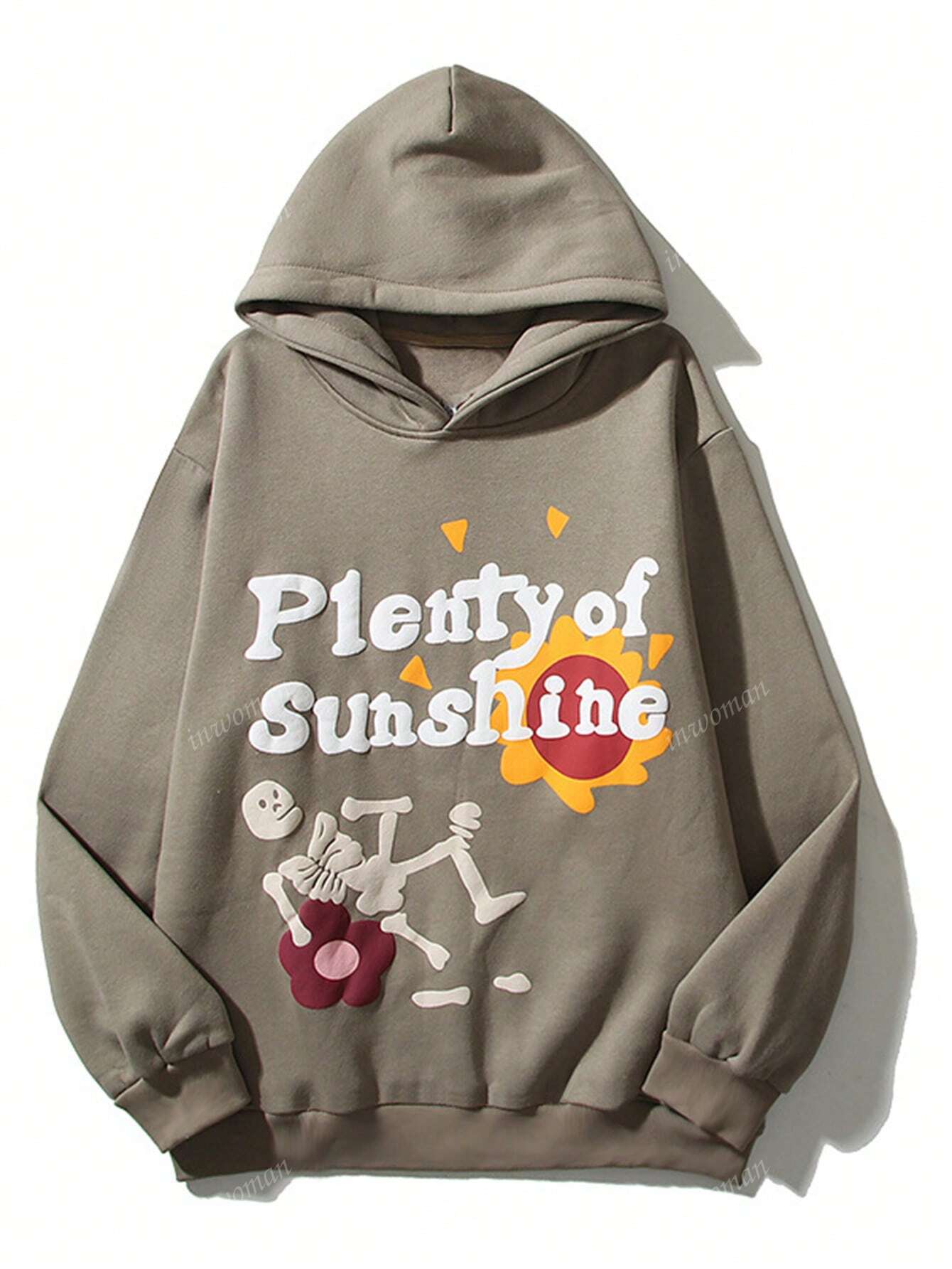 Summer Fall Gray Letter Street Graphic Loose Long Sleeve Hoodie For Woman