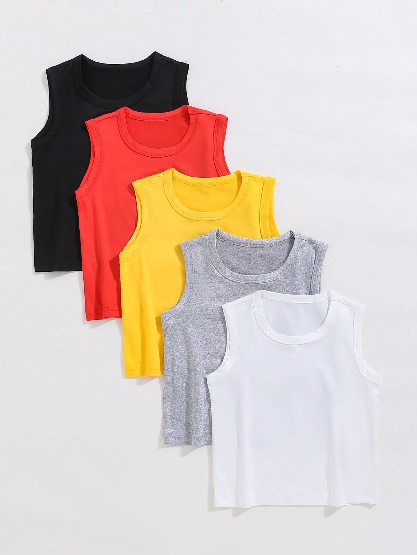 Young Boy 5pcs/Set Comfortable Casual Sports Basic Tank Tops, Summer, Suitable For Vacation