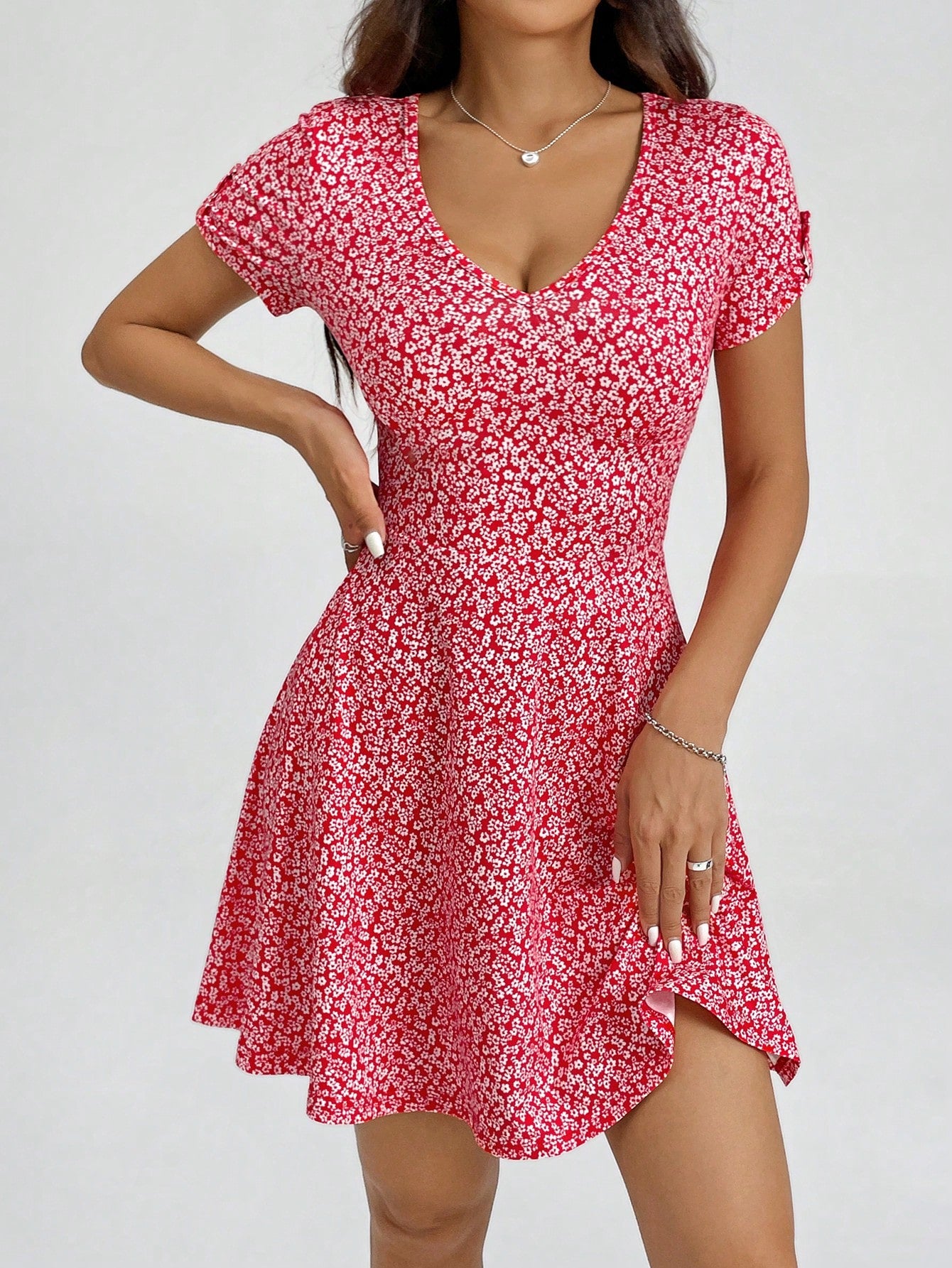 PETITE Floral Print Waist-Cinched Dress