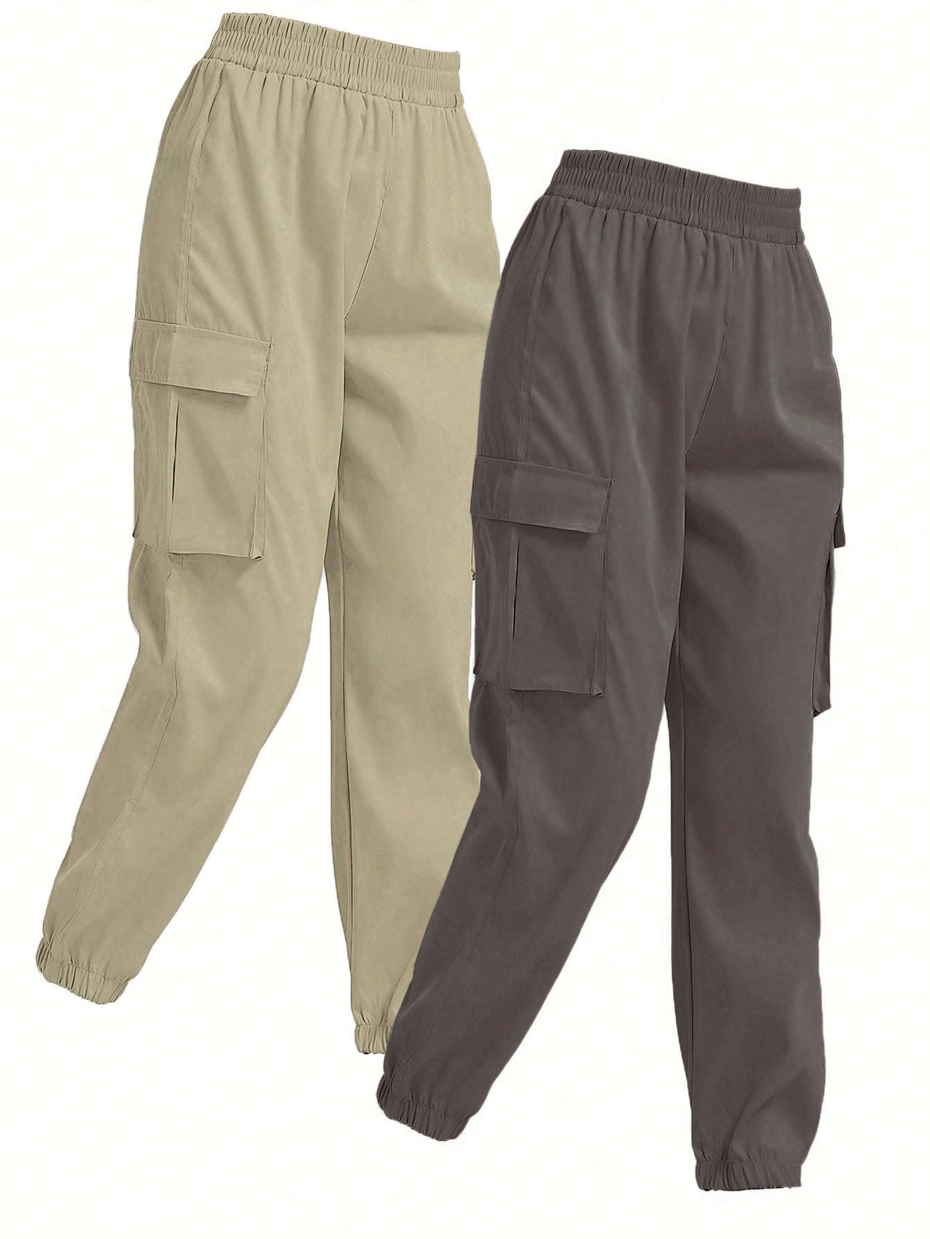 2pcs Elastic Waist Flip Pocket Jogger Cargo Pants