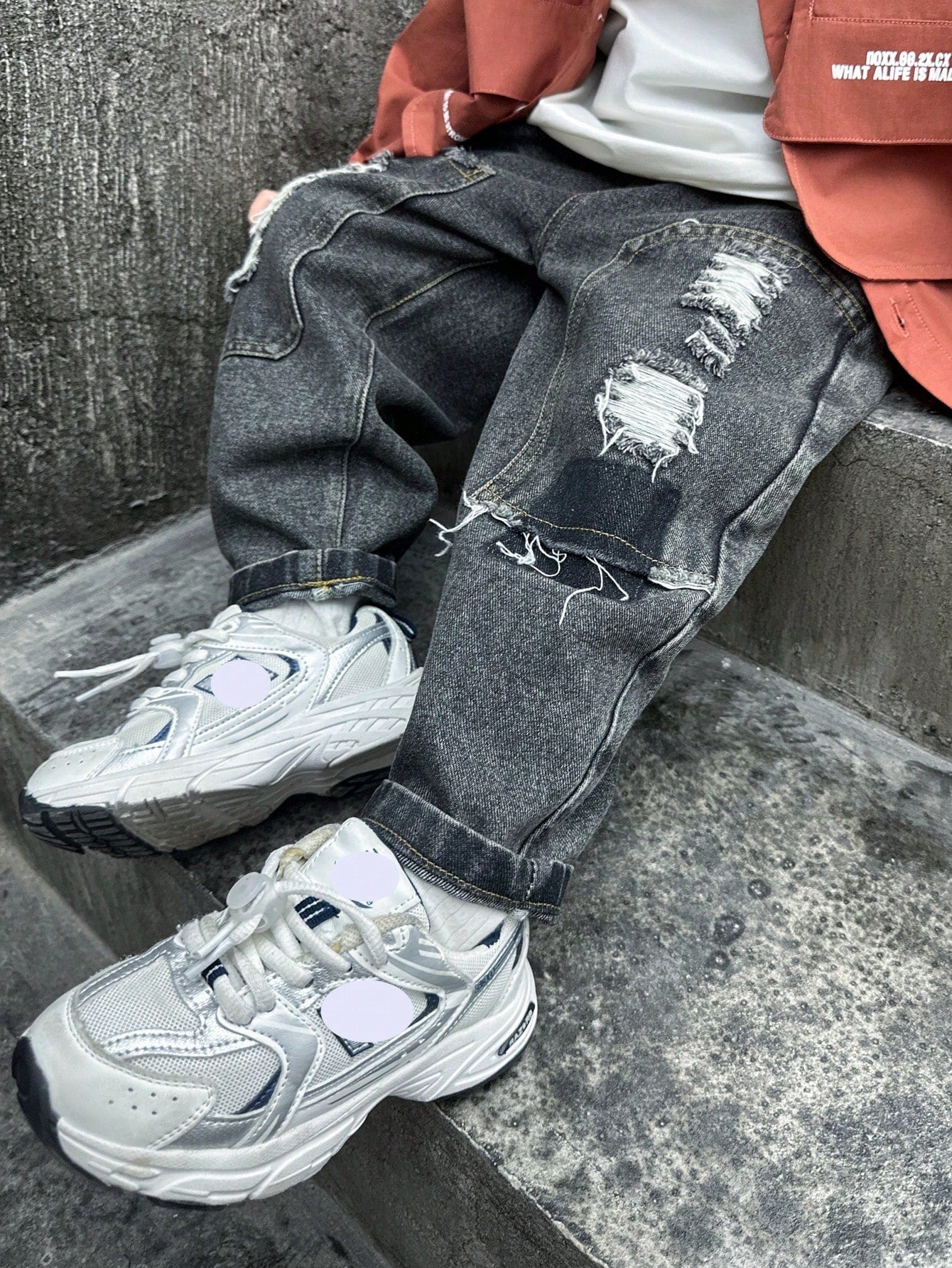 Young Boy Spring Loose-Fit Fashion Ripped Patchwork Jeans