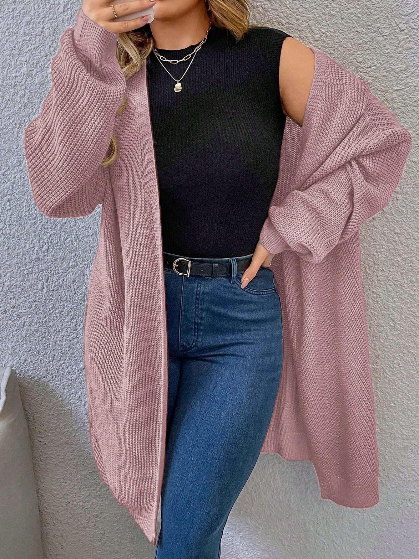 Frenchy Plus Drop Shoulder Open Front Cardigan