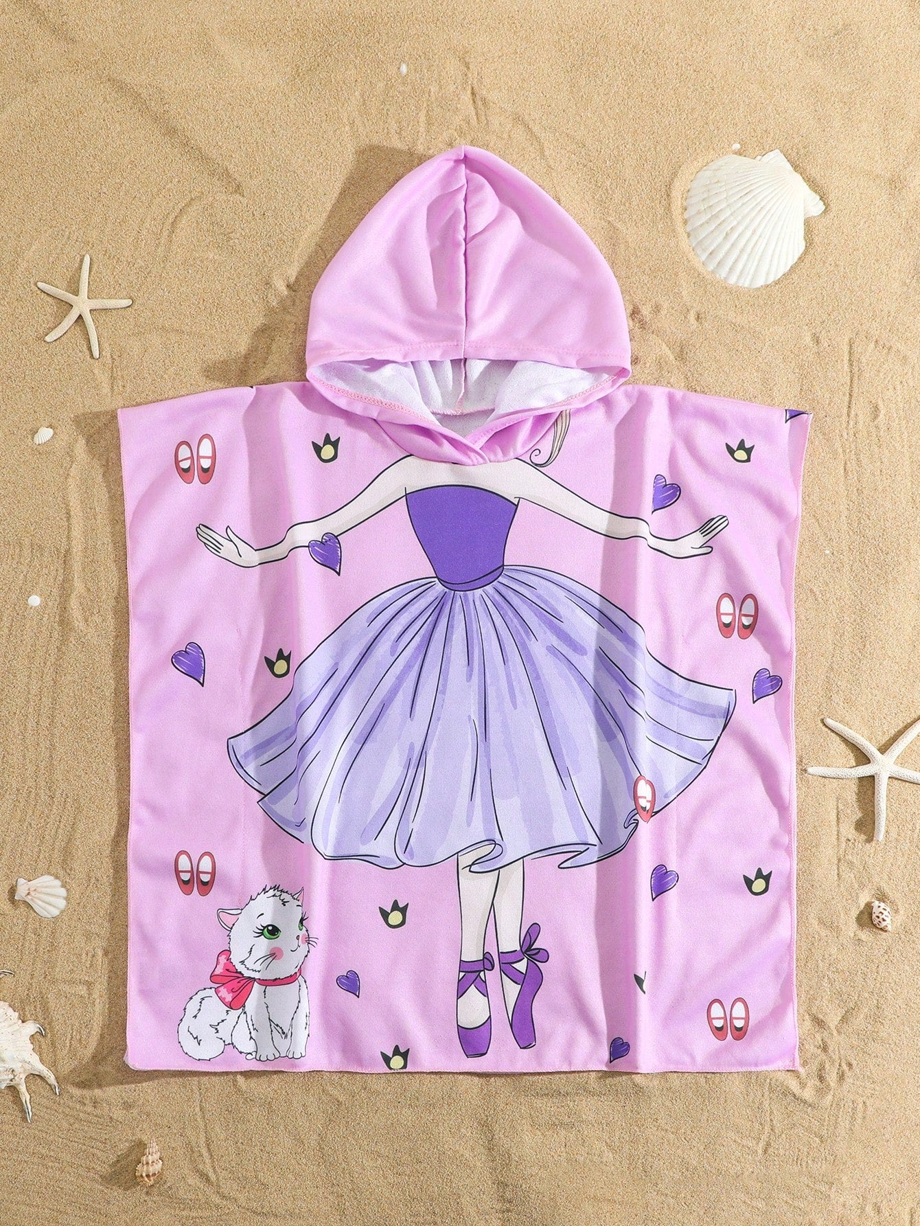 Young Girl Cartoon Graphic Hooded Cover Up Dress