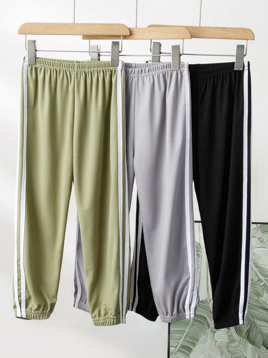 Pack Of 3 Young Boys' Casual Ice Silk Lantern Pants Breathable Summer Long Trousers