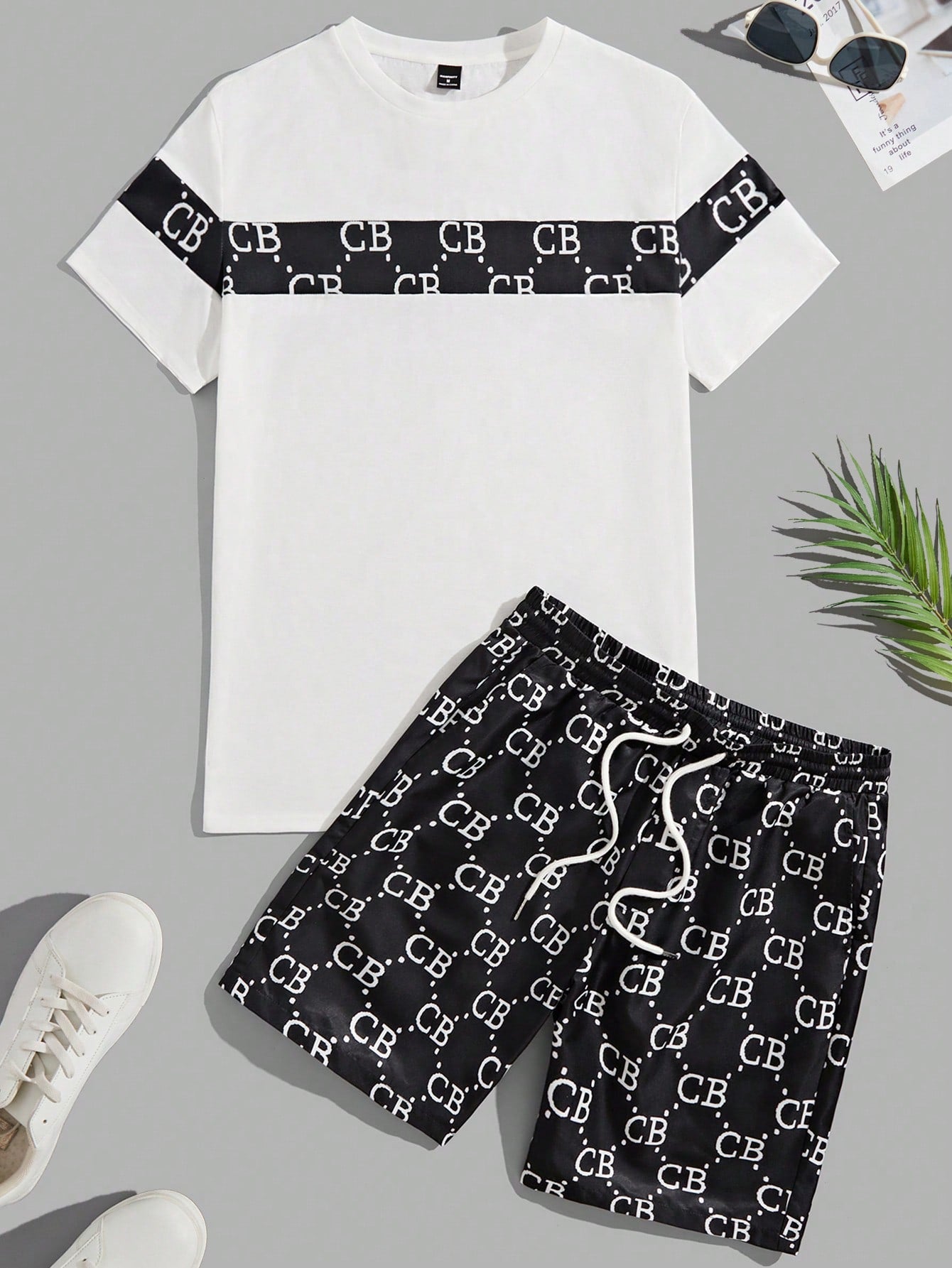 Men Knitted Casual Short Sleeve T-Shirt Set