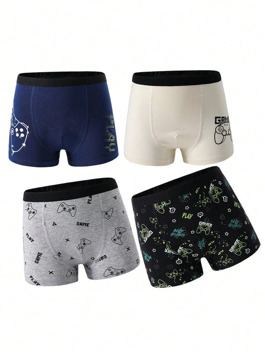 Boys Underwear Boys Traceable Cotton Cute Game Console Pattern Letter Printing Simple And Comfortable Four-Piece Boxer Briefs