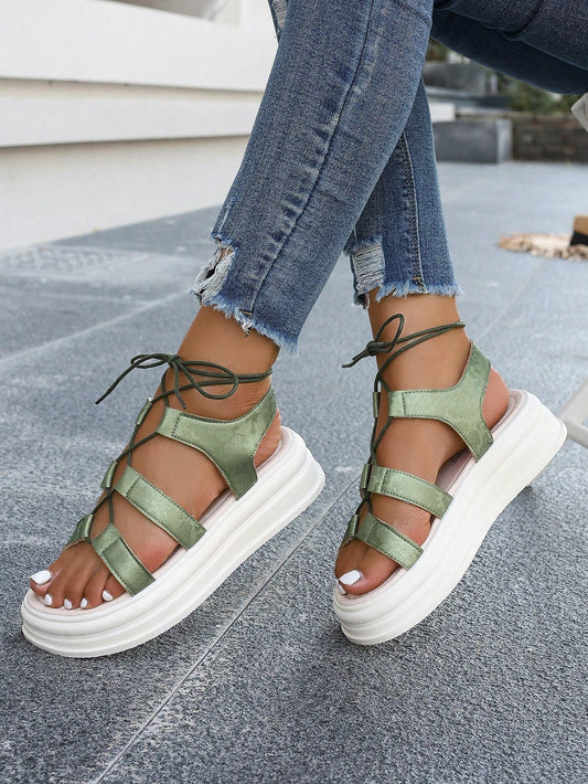 Women's Bohemian Style Rhinestone Woven Platform Sandals, Summer Casual Beach Roman Style Shoes