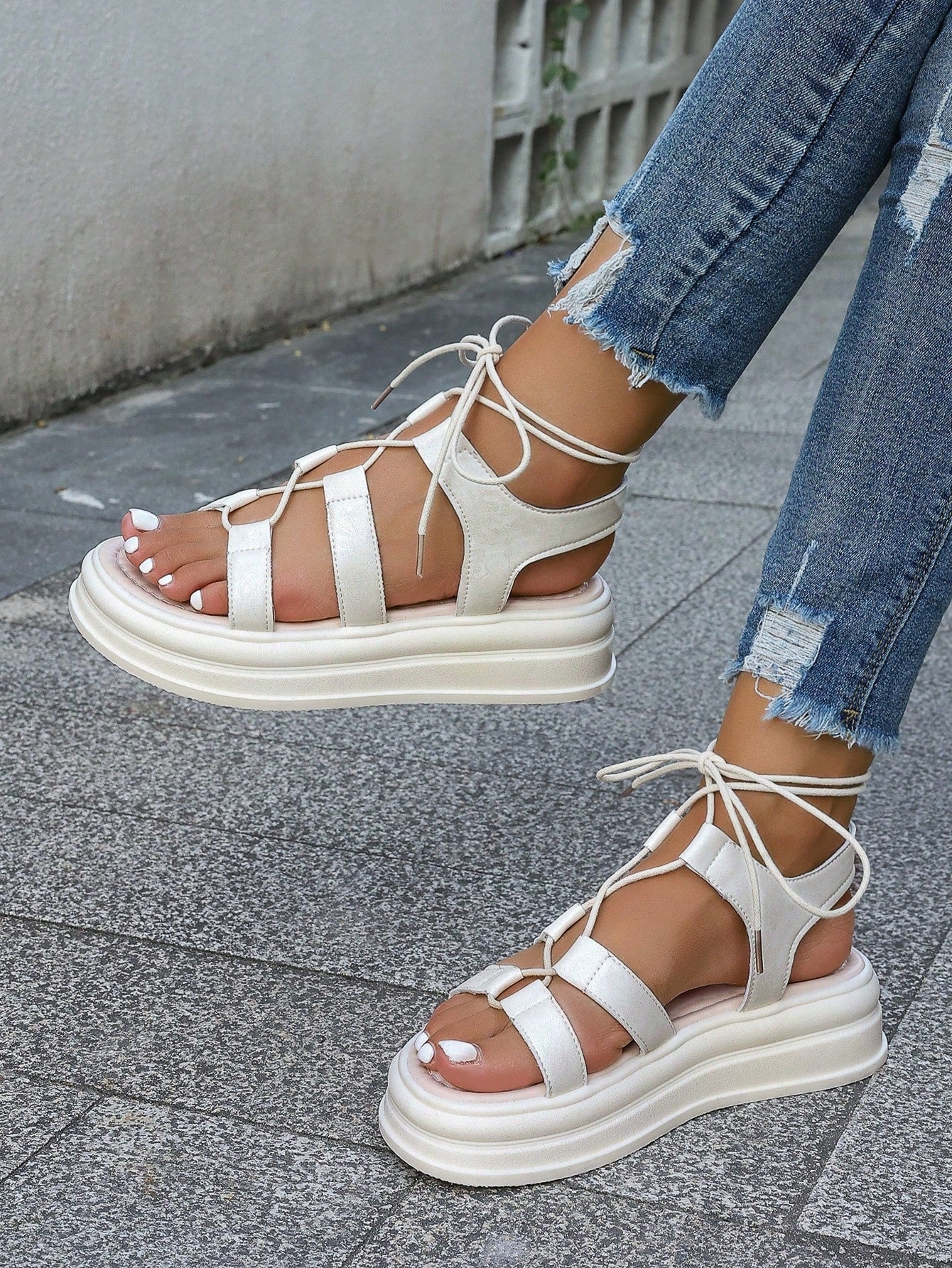 Women's Bohemian Style Rhinestone Woven Platform Sandals, Summer Casual Beach Roman Style Shoes