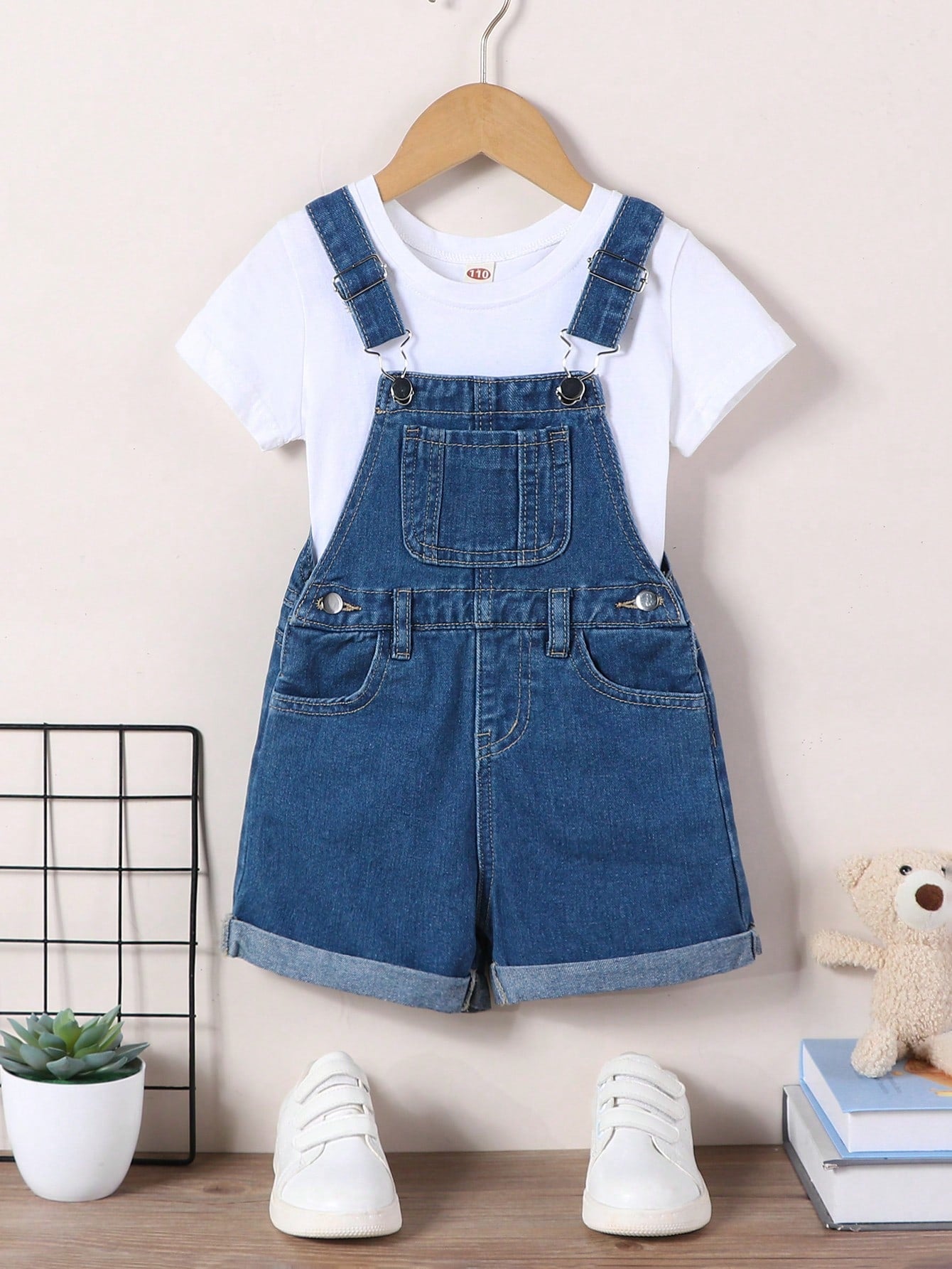 Young Boy Casual Vacation Style Solid Denim Overall Romper